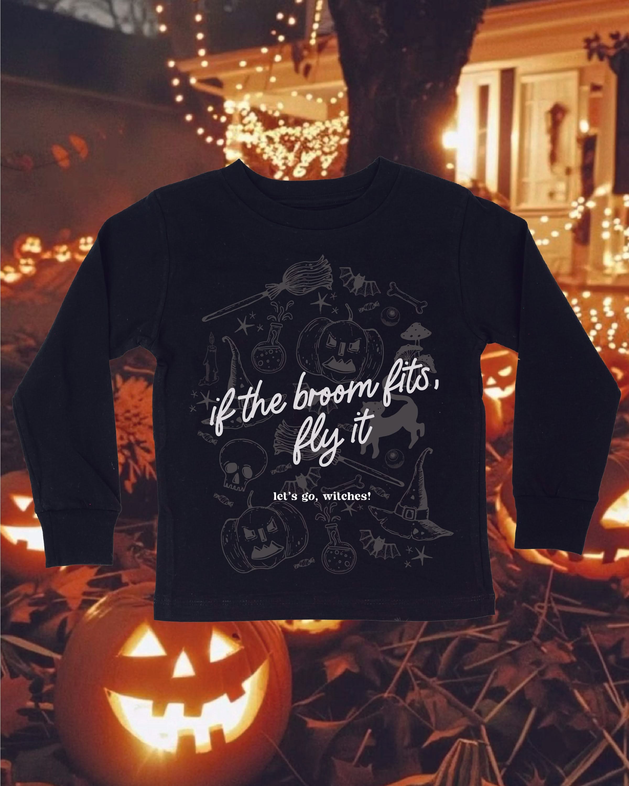 If The Broom Fits, Fly It - Black Child Long Sleeve Tee Little Mama Shirt Shop