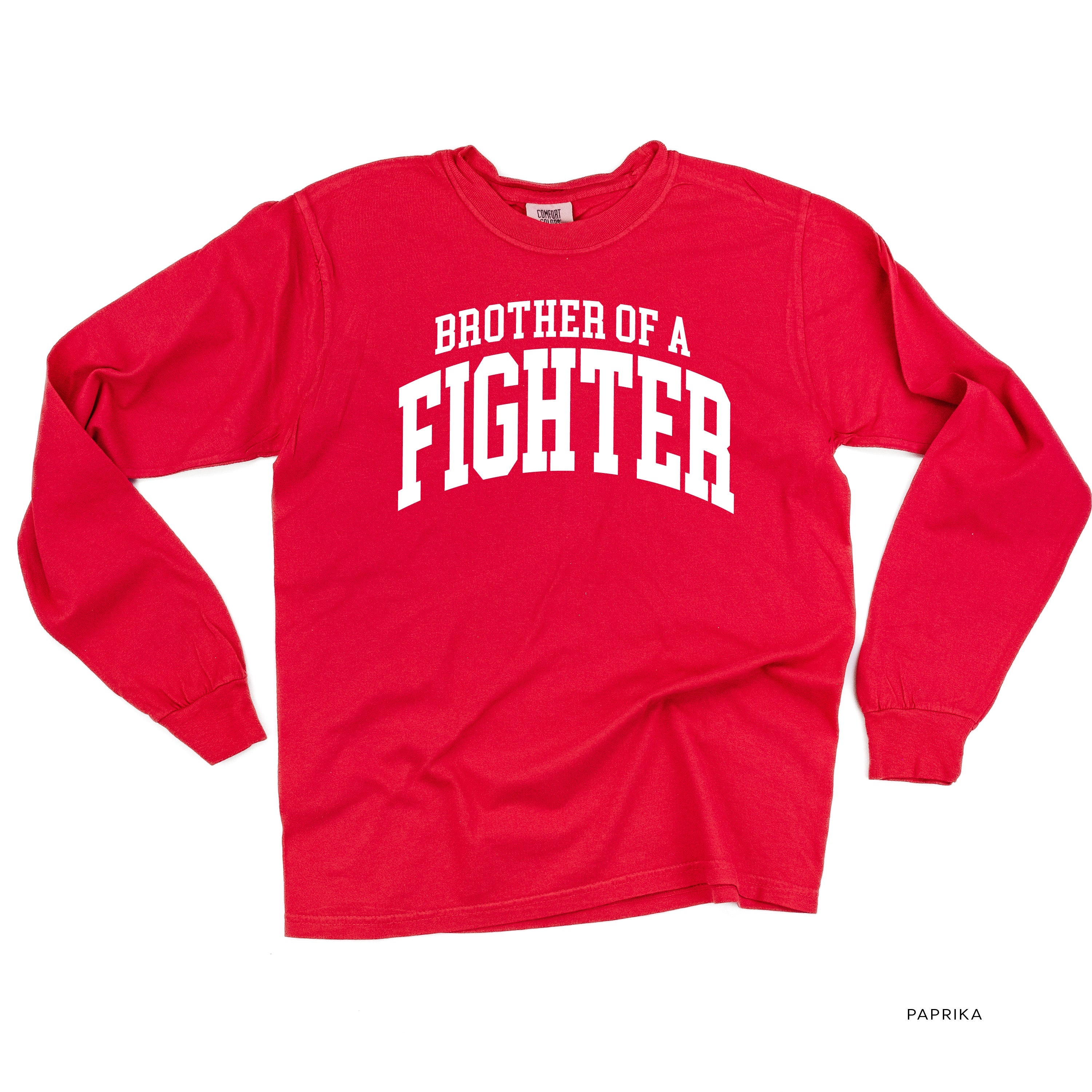 Brother of a Fighter - Varsity - Long Sleeve Comfort Colors Tee Little Mama Shirt Shop