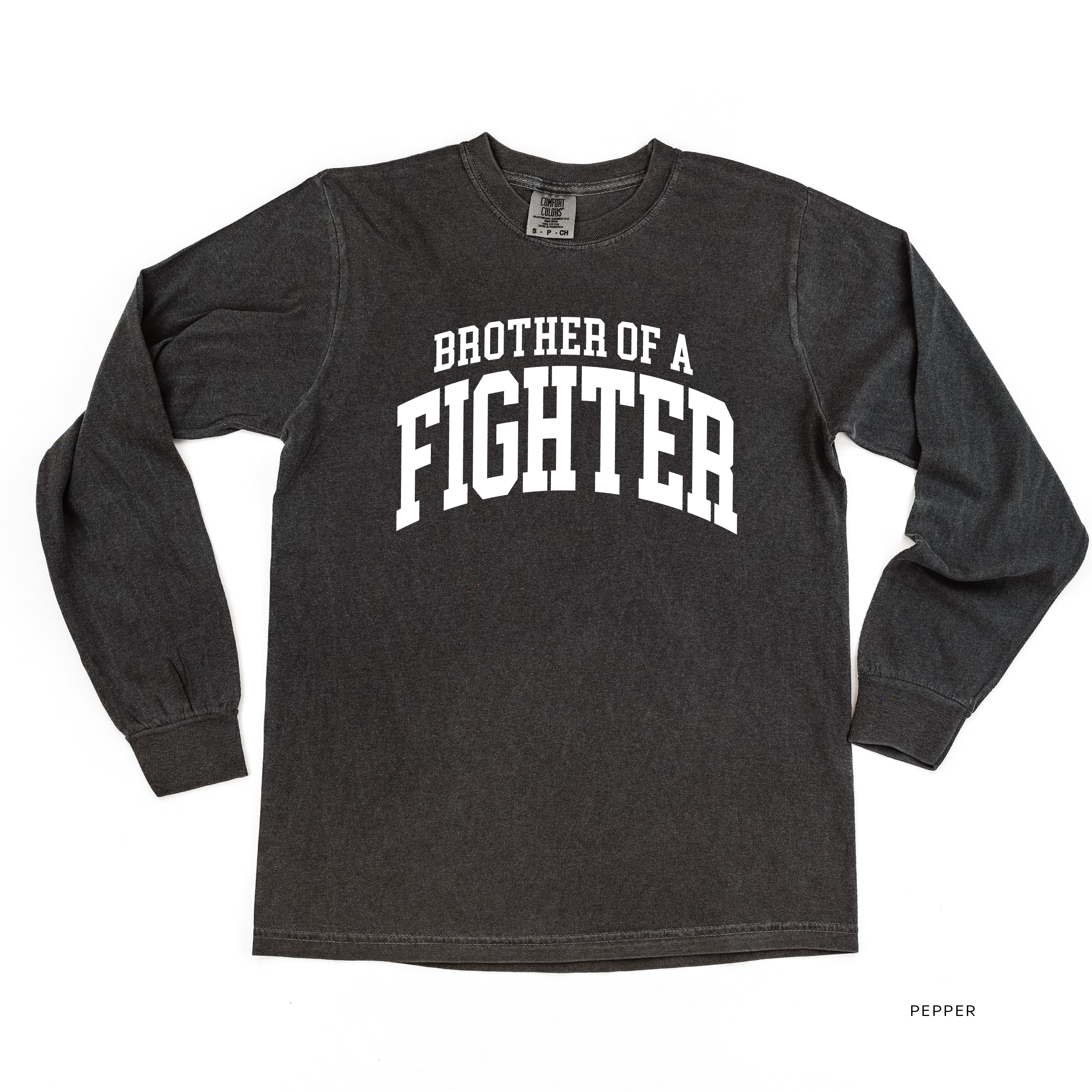 Brother of a Fighter - Varsity - Long Sleeve Comfort Colors Tee Little Mama Shirt Shop