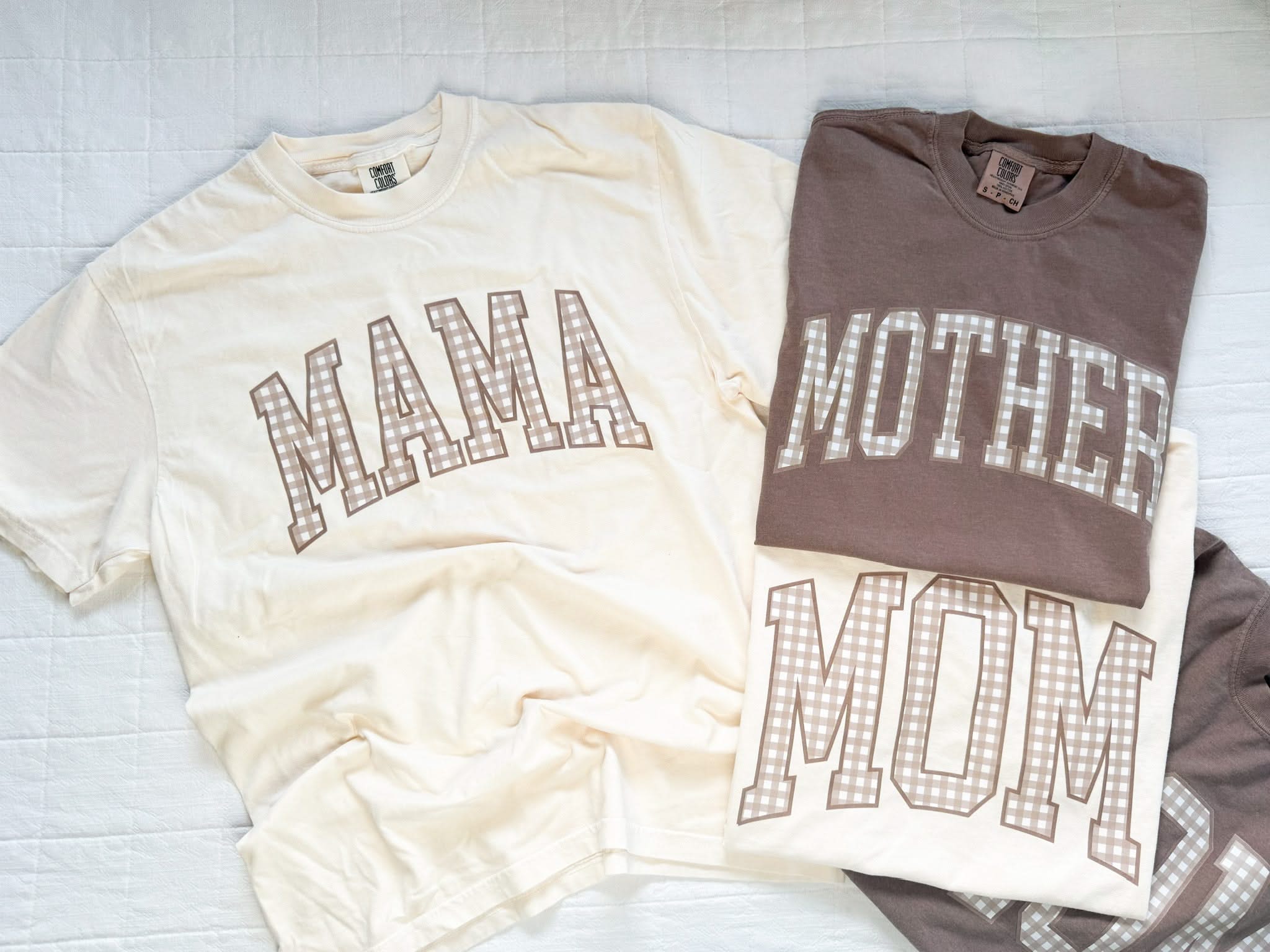 Choose Your Mom Name - Brown Gingham Print - Comfort Colors Tee | Little Mama Shirt Shop Little Mama Shirt Shop LLC