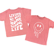 Living My Best Home School Life - Melty Smiley (f & b) - Child Tee Little Mama Shirt Shop