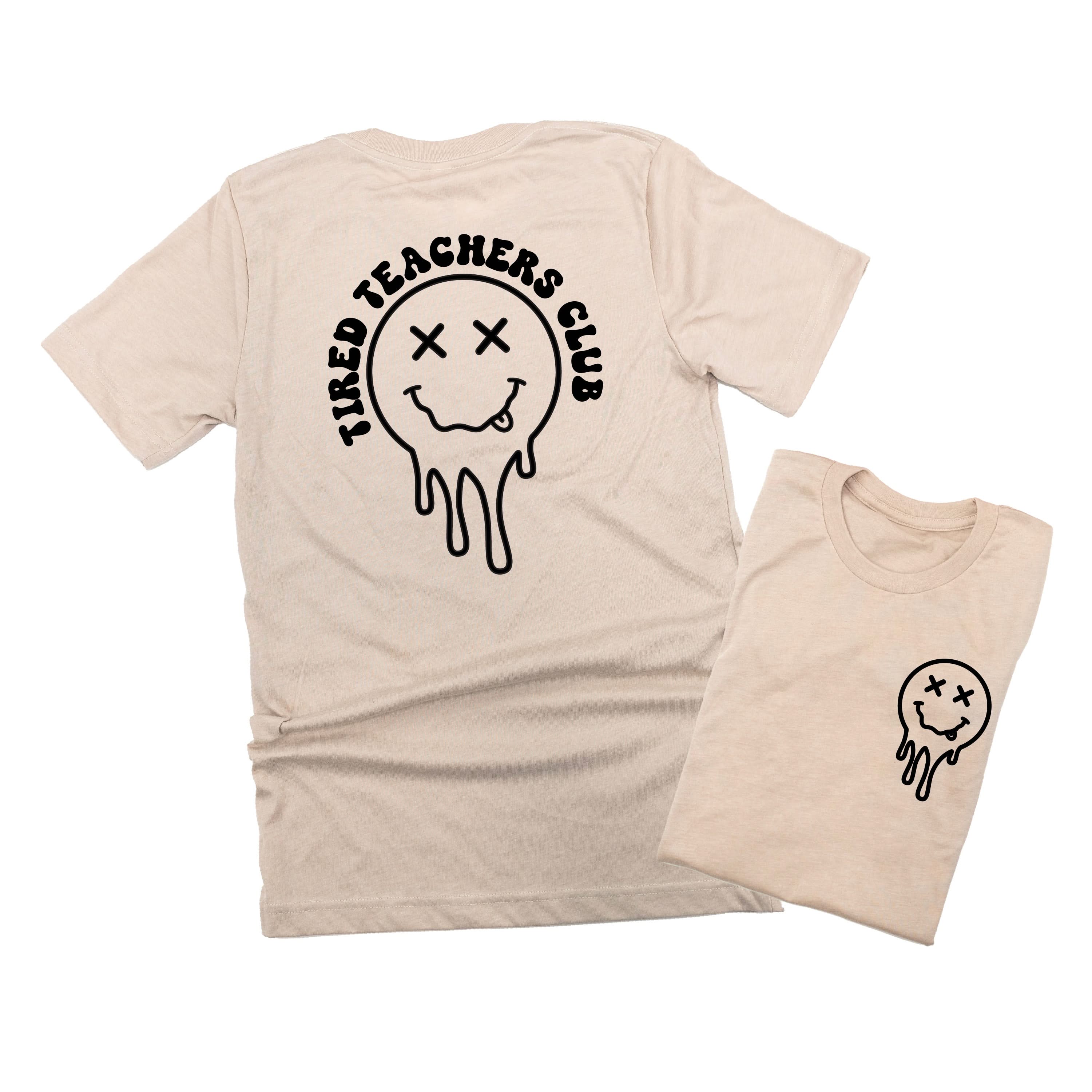 Tired Teachers Club - Melty X Squiggle Smiley (pf & b) - Unisex Tee Little Mama Shirt Shop