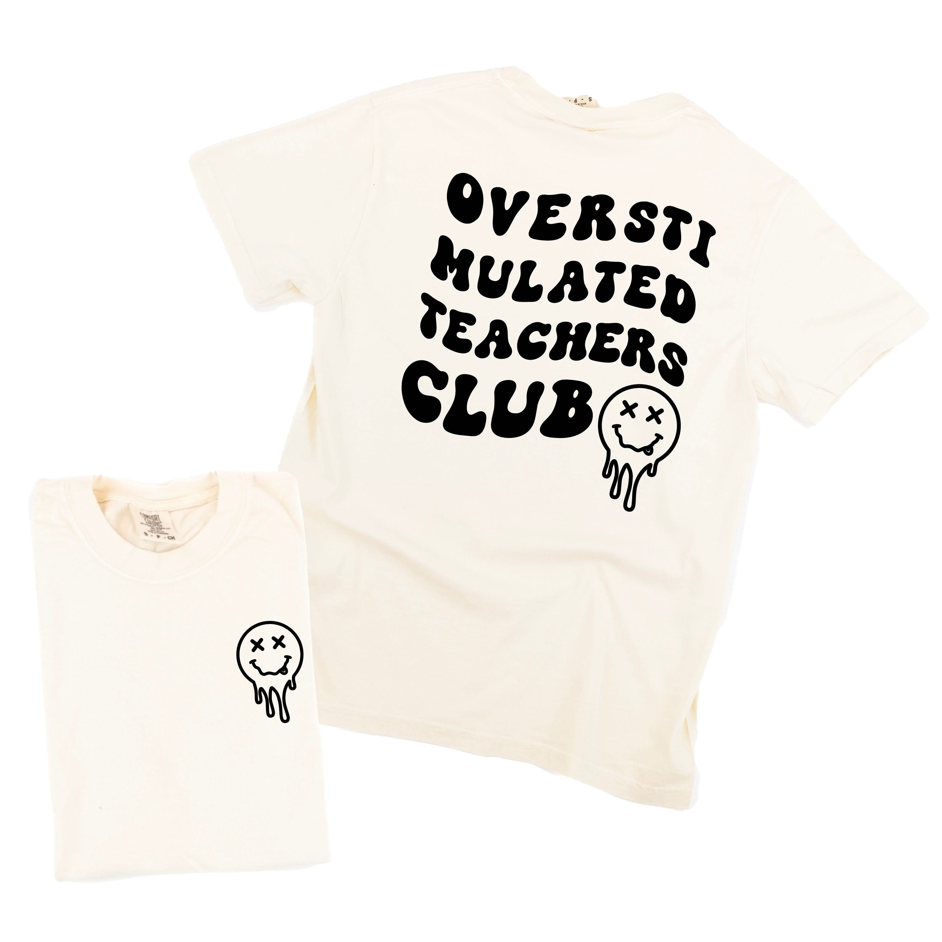 Overstimulated Teachers Club - Melty X Squiggle Smiley (pf & b) - Comfort Colors Tee Little Mama Shirt Shop