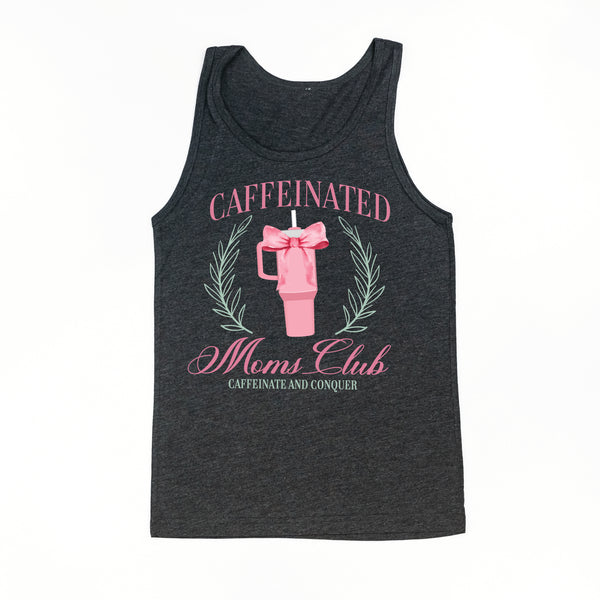 Caffeinated Moms Club (Girl's Girl Version) - CHARCOAL Unisex Jersey Tank