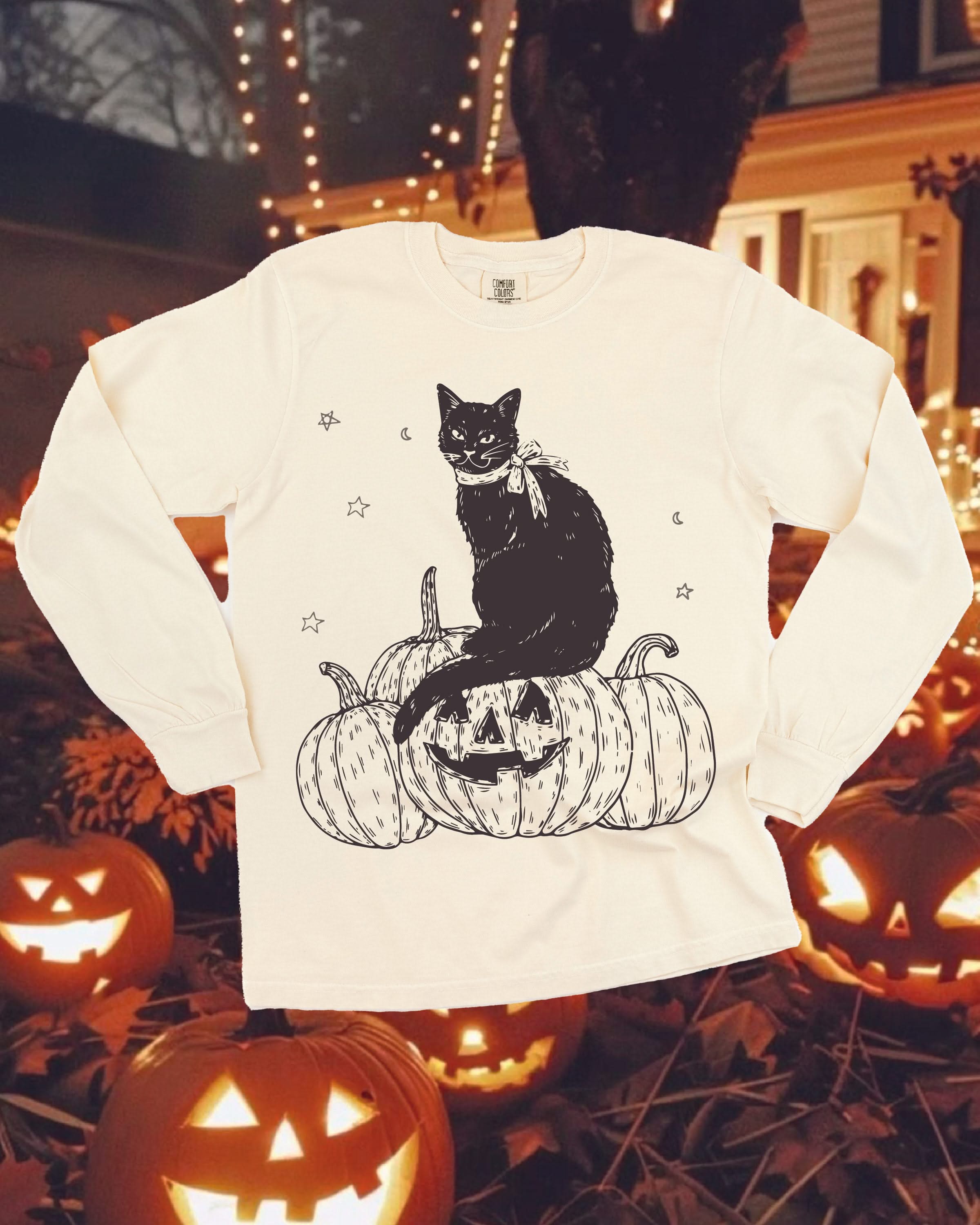 Black Cat on the Prowl - Long Sleeve Comfort Colors Tee Little Mama Shirt Shop