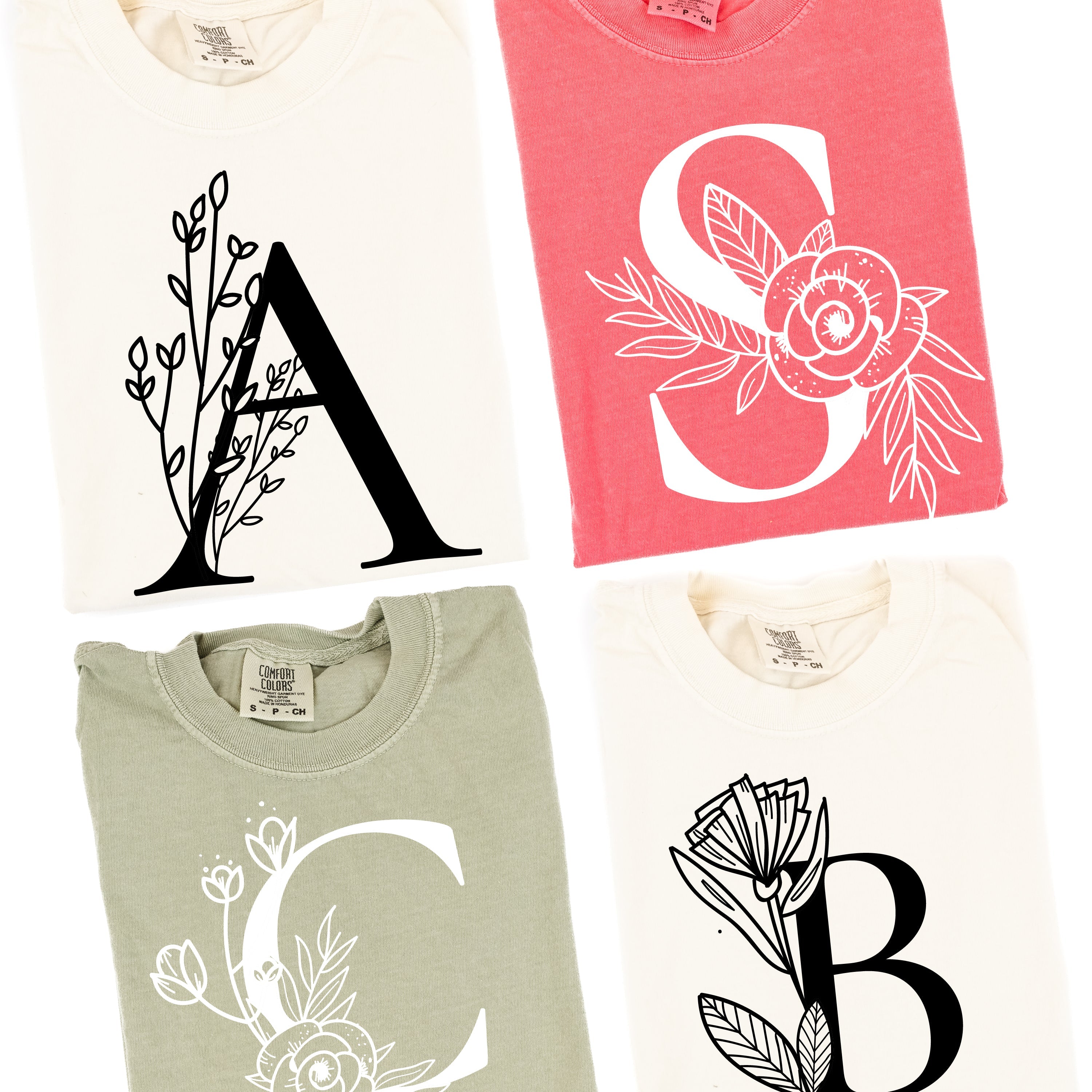 Floral Initials - Comfort Colors Tee Little Mama Shirt Shop