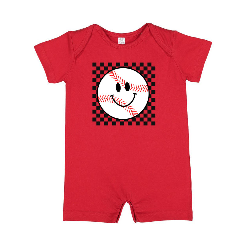 Checkers Smiley - Baseball - Short Sleeve / Shorts - One Piece Baby Romper