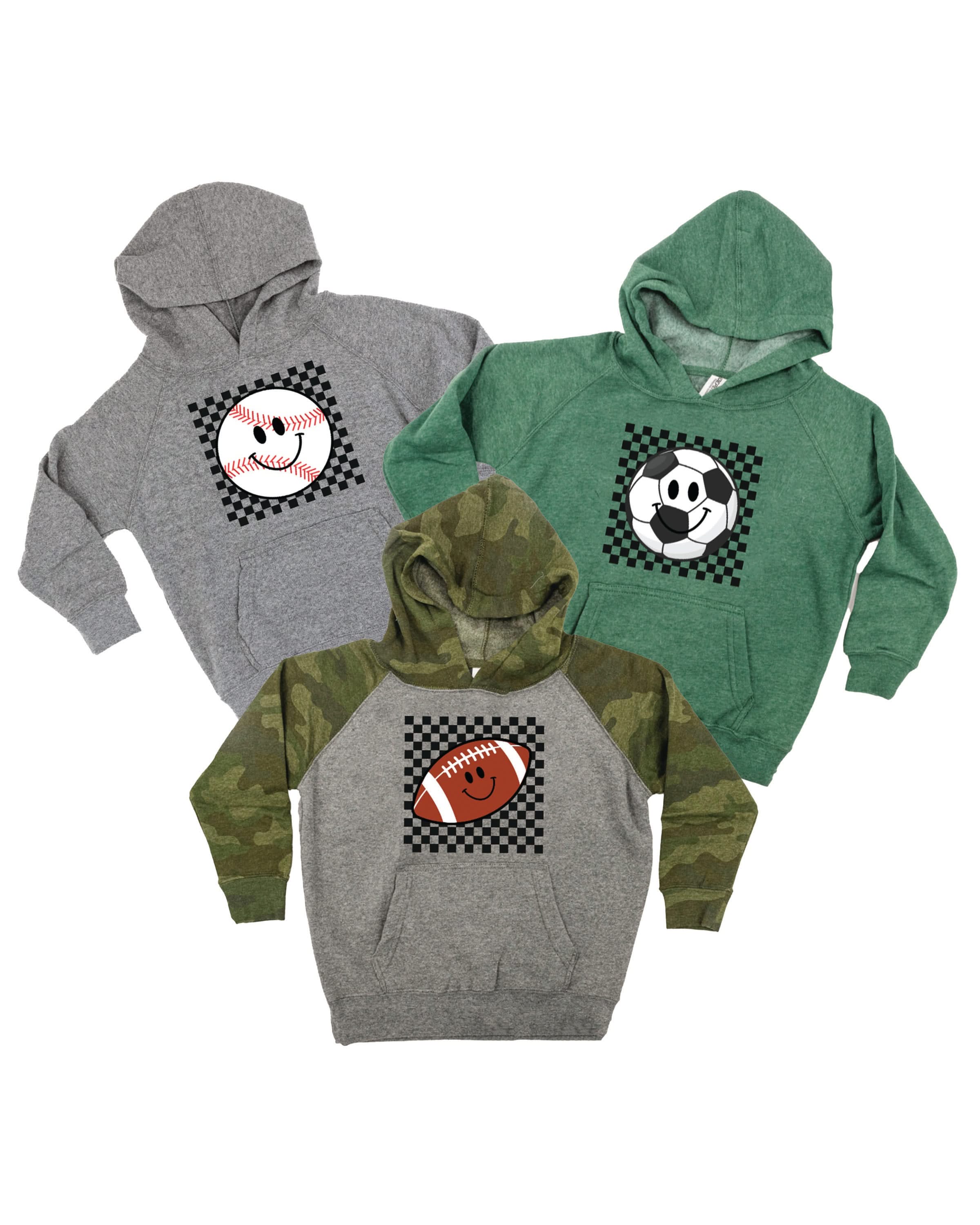 Checkers Smiley - (Choose Your Sports Ball) - Child Hoodie Little Mama Shirt Shop LLC