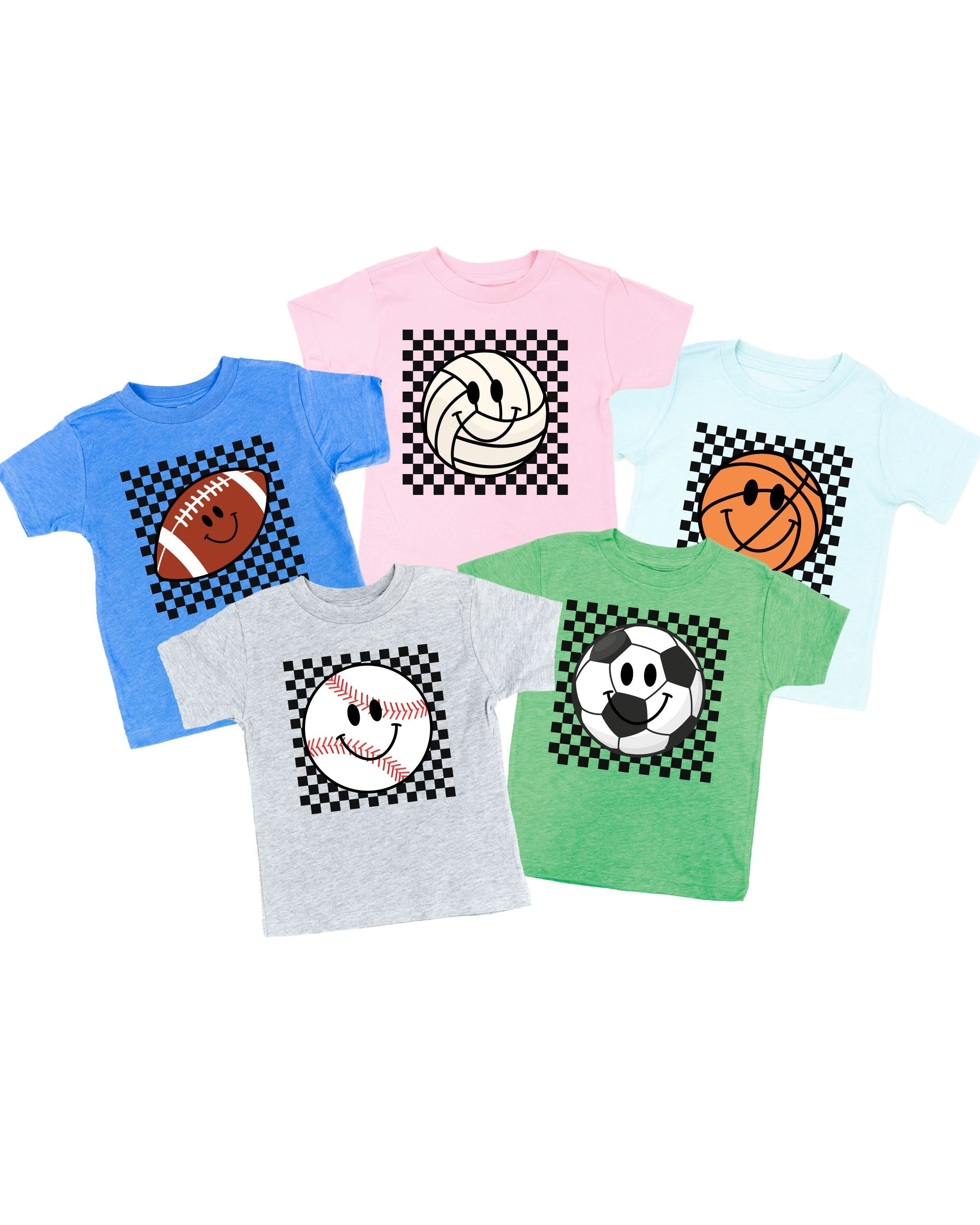 Checkers Smiley - (Choose Your Sports Ball) - Child Tee Little Mama Shirt Shop