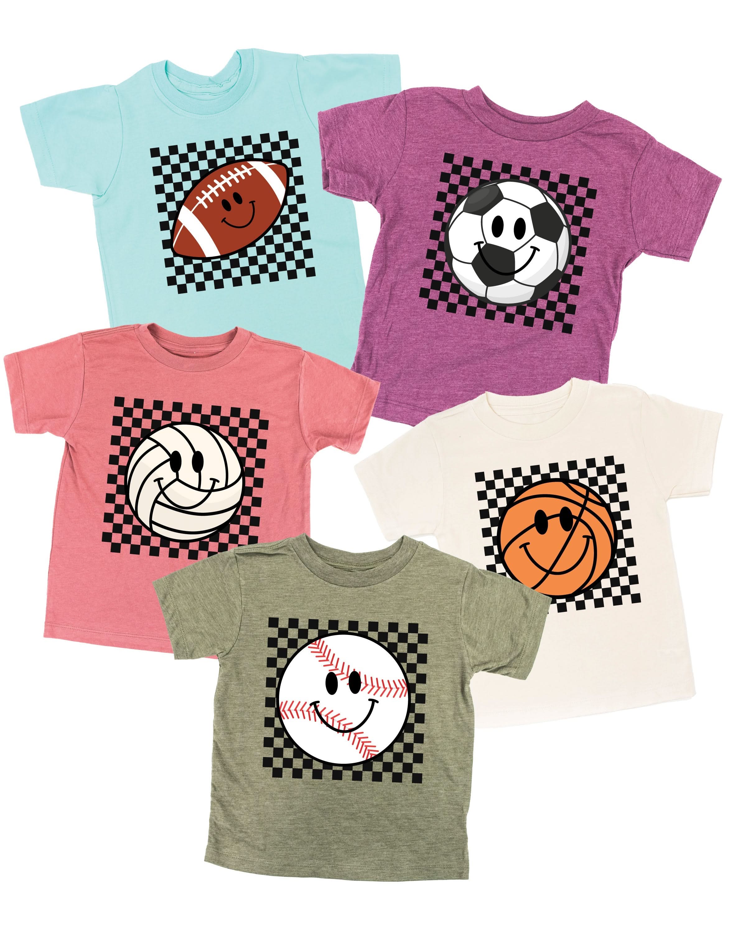 Checkers Smiley - (Choose Your Sports Ball) - Child Tee Little Mama Shirt Shop