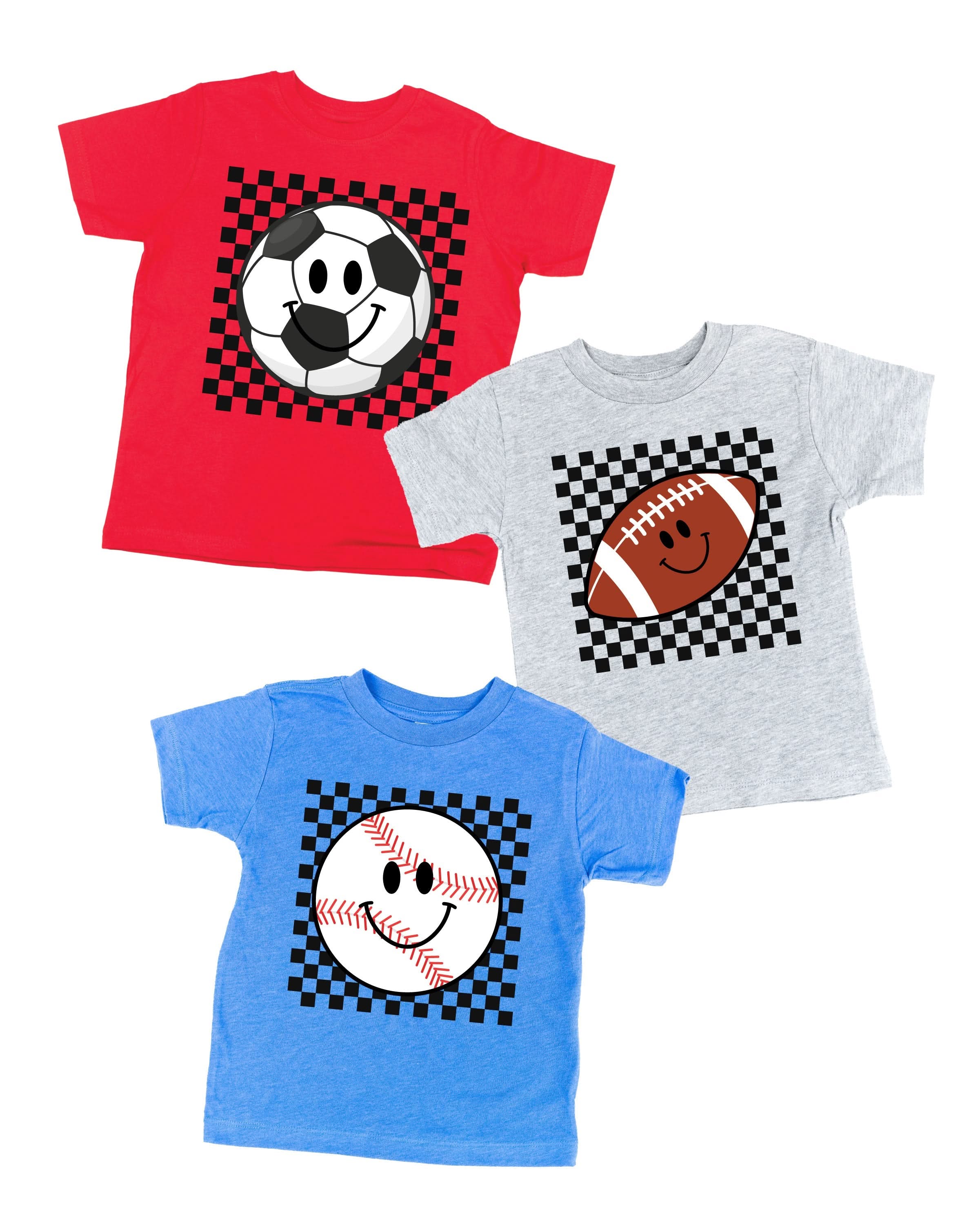 Checkers Smiley - (Choose Your Sports Ball) - Child Tee Little Mama Shirt Shop