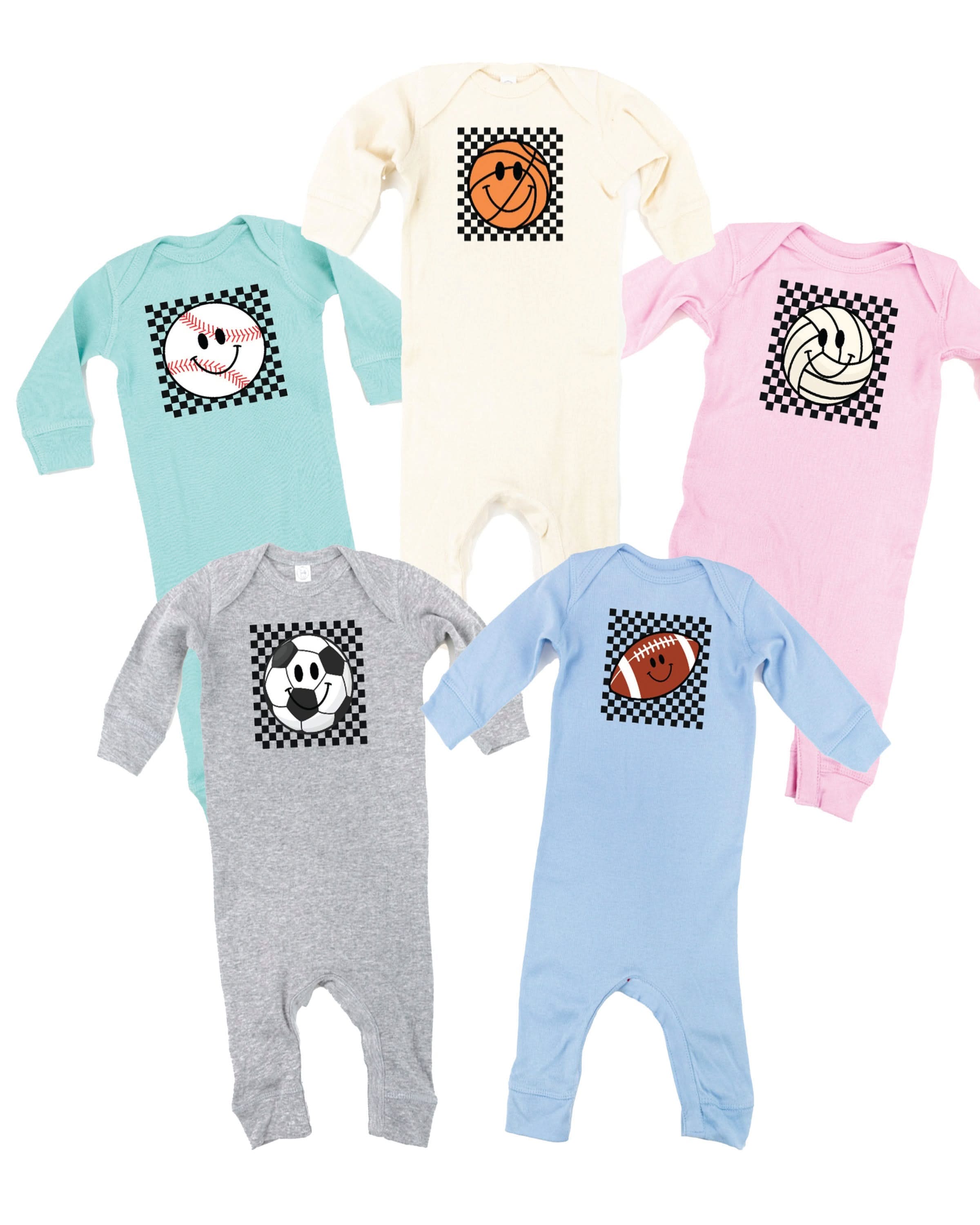 Checkers Smiley - (Choose Your Sports Ball) - Baby Sleeper Little Mama Shirt Shop