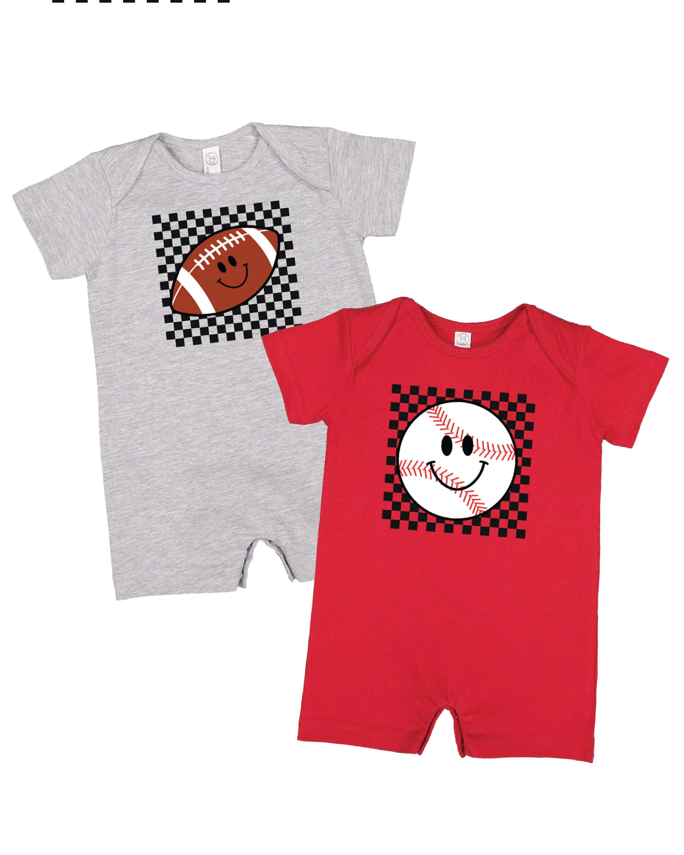 Checkers Smiley - (Choose Your Sports Ball) - Shorts Romper Little Mama Shirt Shop