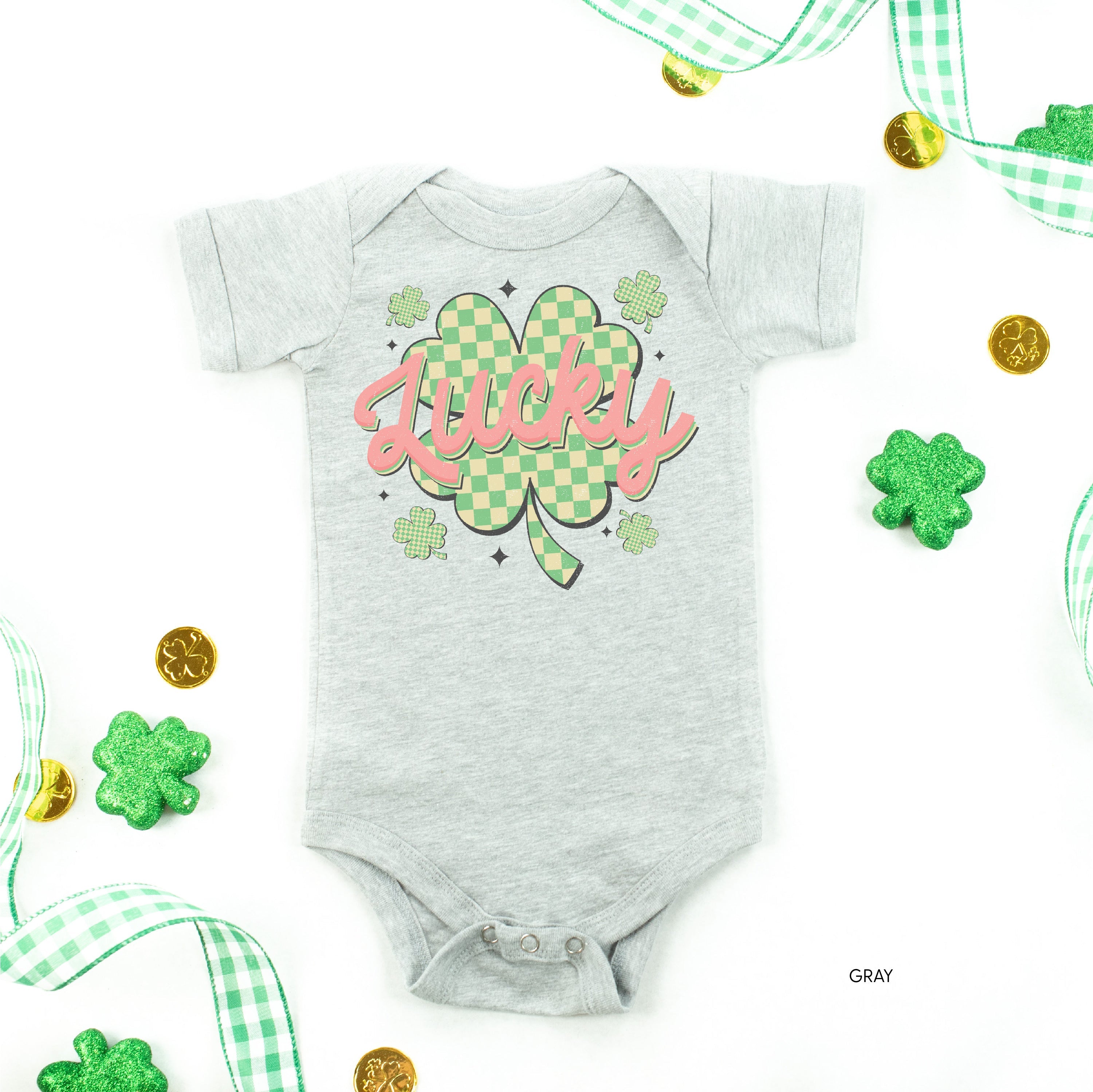 Checkered Lucky Shamrock - Infant Bodysuit/Tee Little Mama Shirt Shop