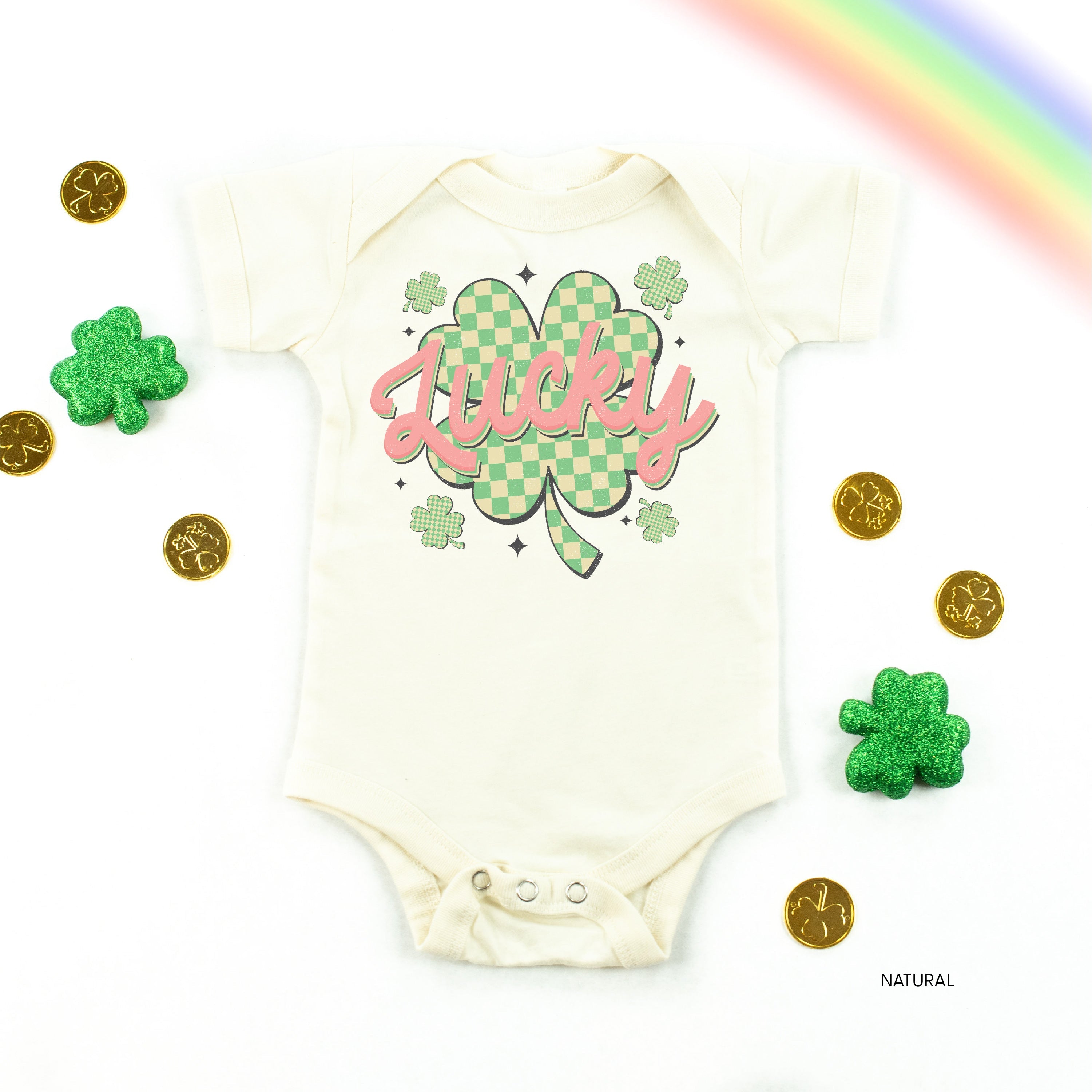 Checkered Lucky Shamrock - Infant Bodysuit/Tee Little Mama Shirt Shop