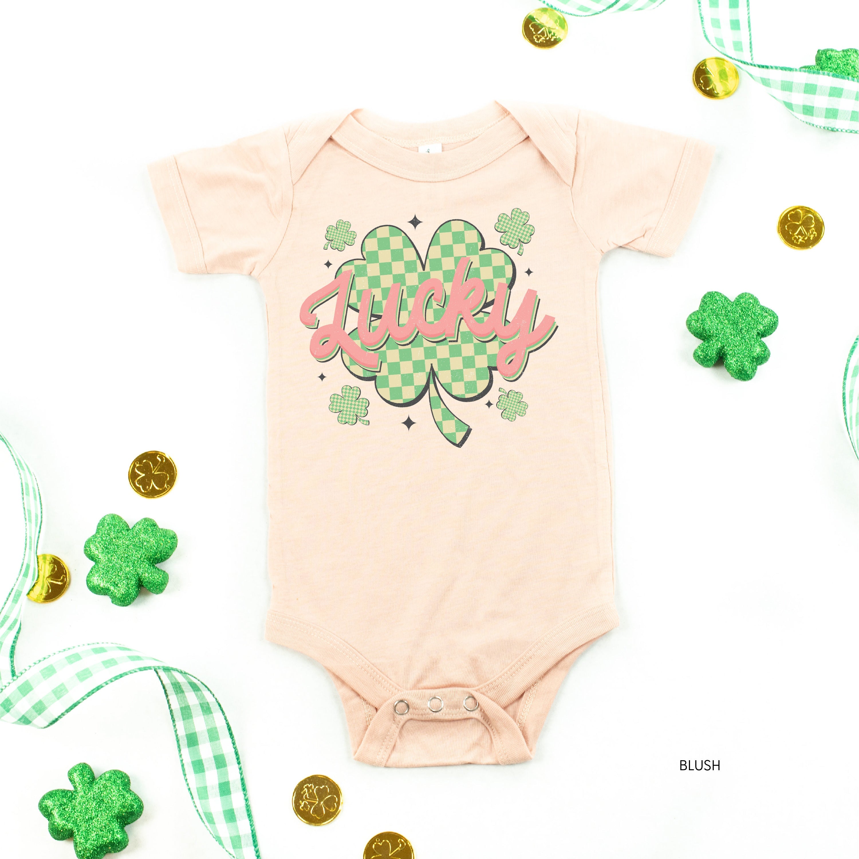 Checkered Lucky Shamrock - Infant Bodysuit/Tee Little Mama Shirt Shop