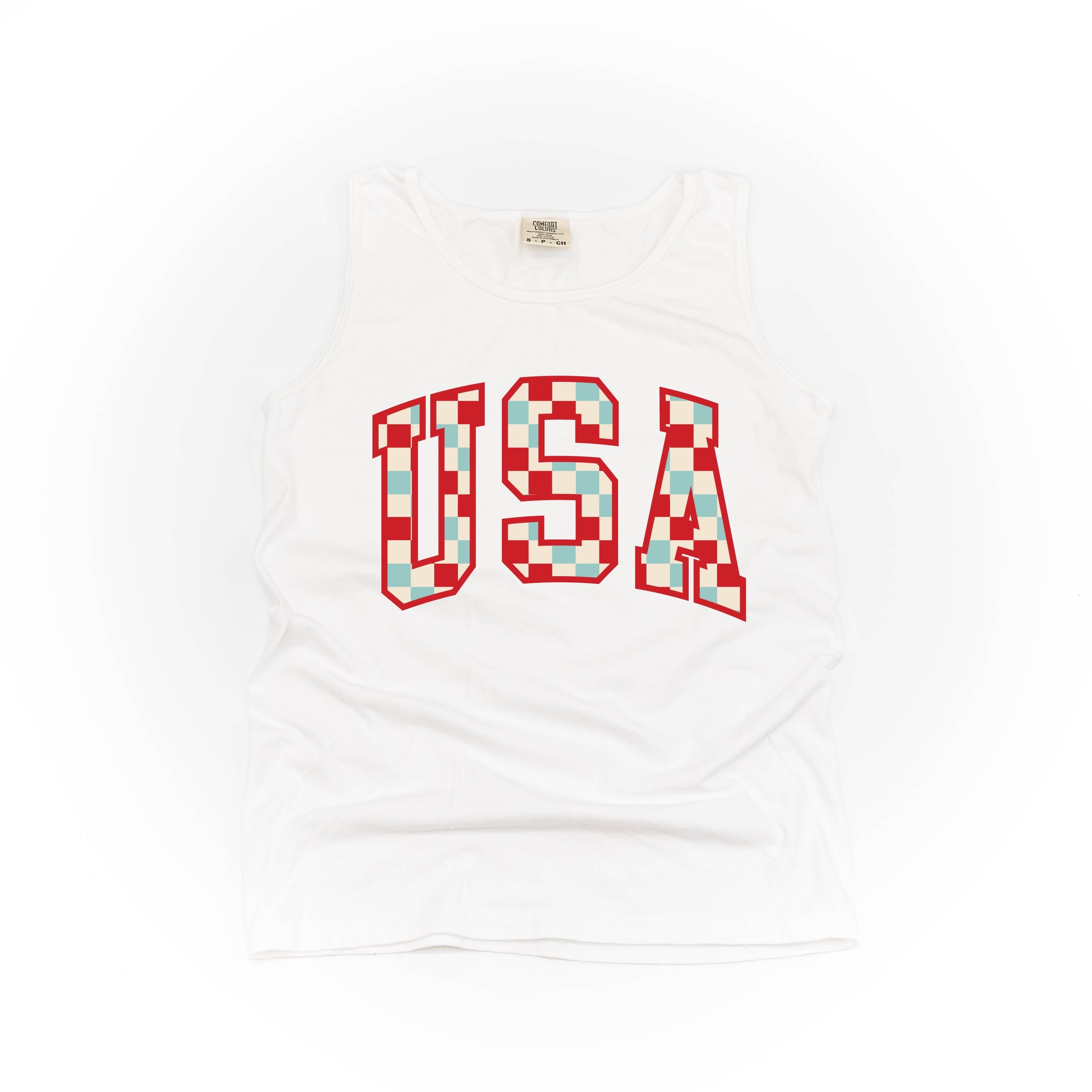 Checkered USA - Comfort Colors TANK Little Mama Shirt Shop LLC