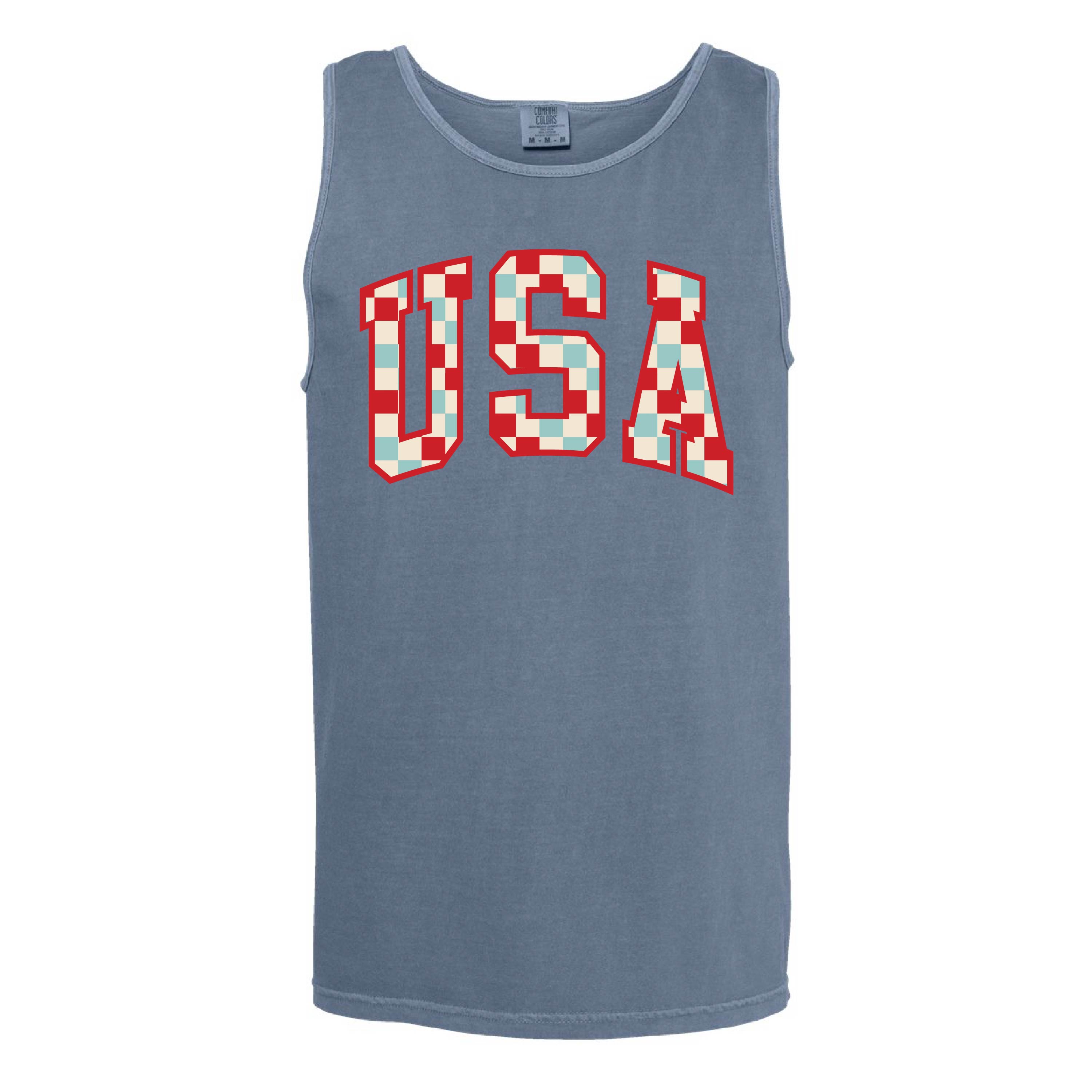 Checkered USA - Comfort Colors TANK Little Mama Shirt Shop LLC