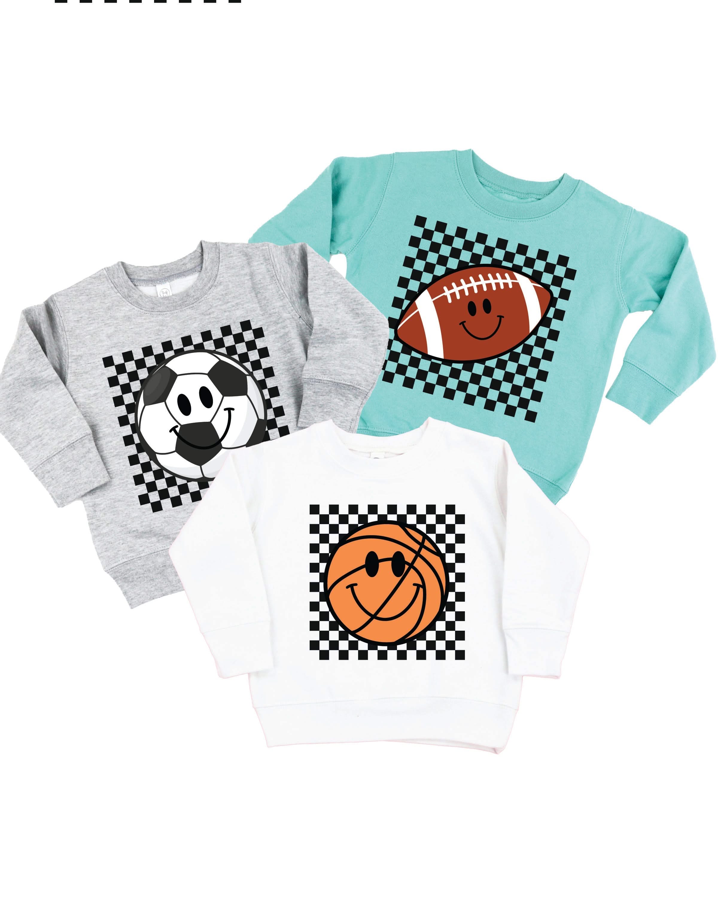 Checkers Smiley - (Choose Your Sports Ball) - Child Sweater Little Mama Shirt Shop