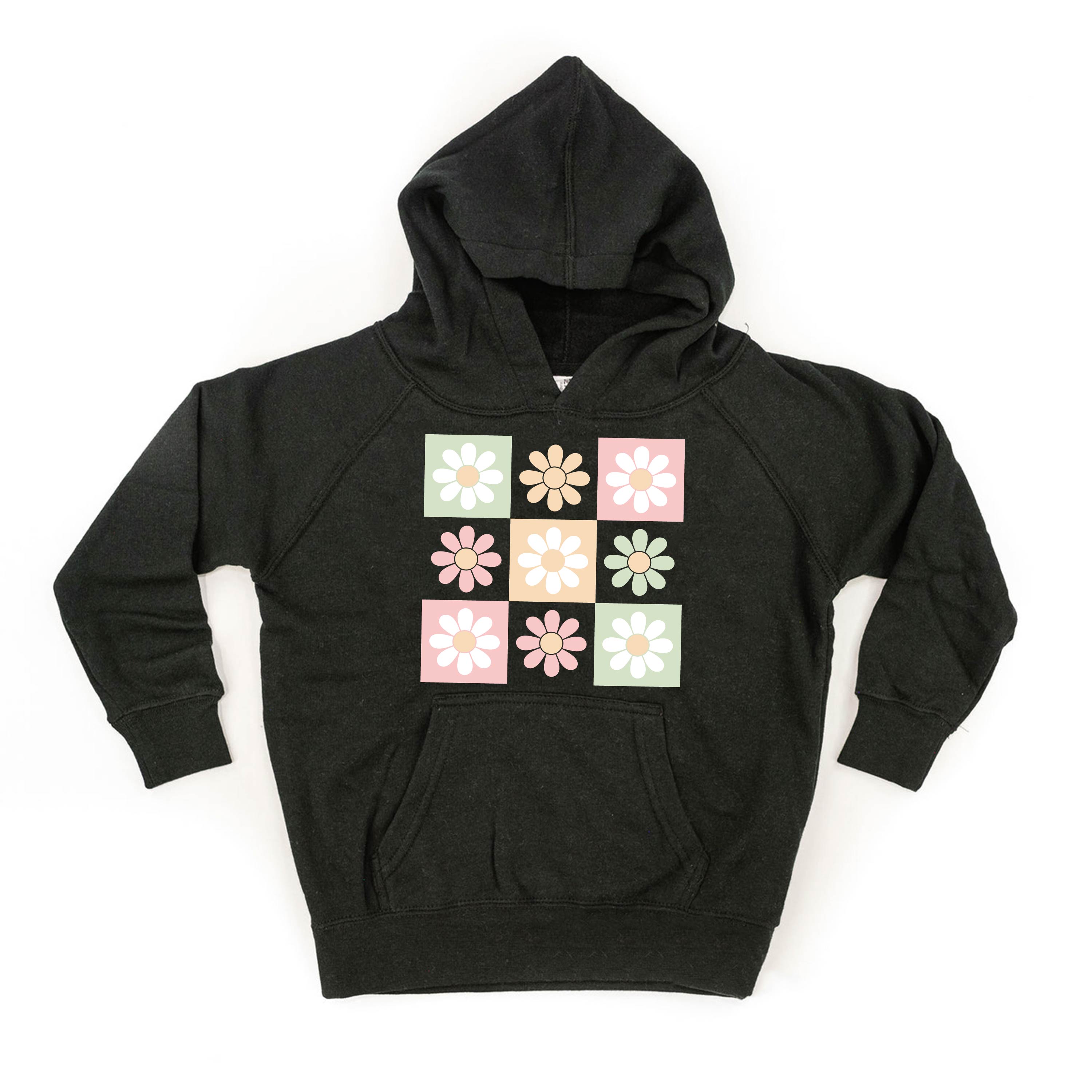 3x3 Checker Board Flowers - Child HOODIE Little Mama Shirt Shop LLC