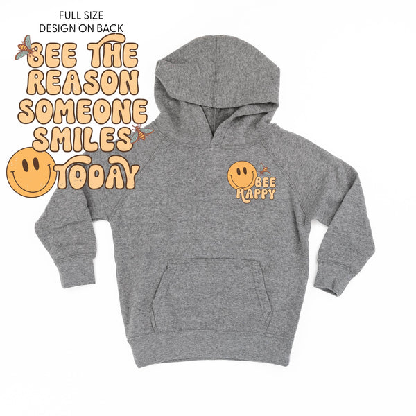Bee Happy (Pocket) on Front w/ Bee the Reason Someone Smiles Today on Back - Child Hoodie