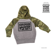 Home School Is Cool Pocket Design on Front w/ Full Our Classroom Is Wherever We Are On Back - Child Hoodie Little Mama Shirt Shop LLC