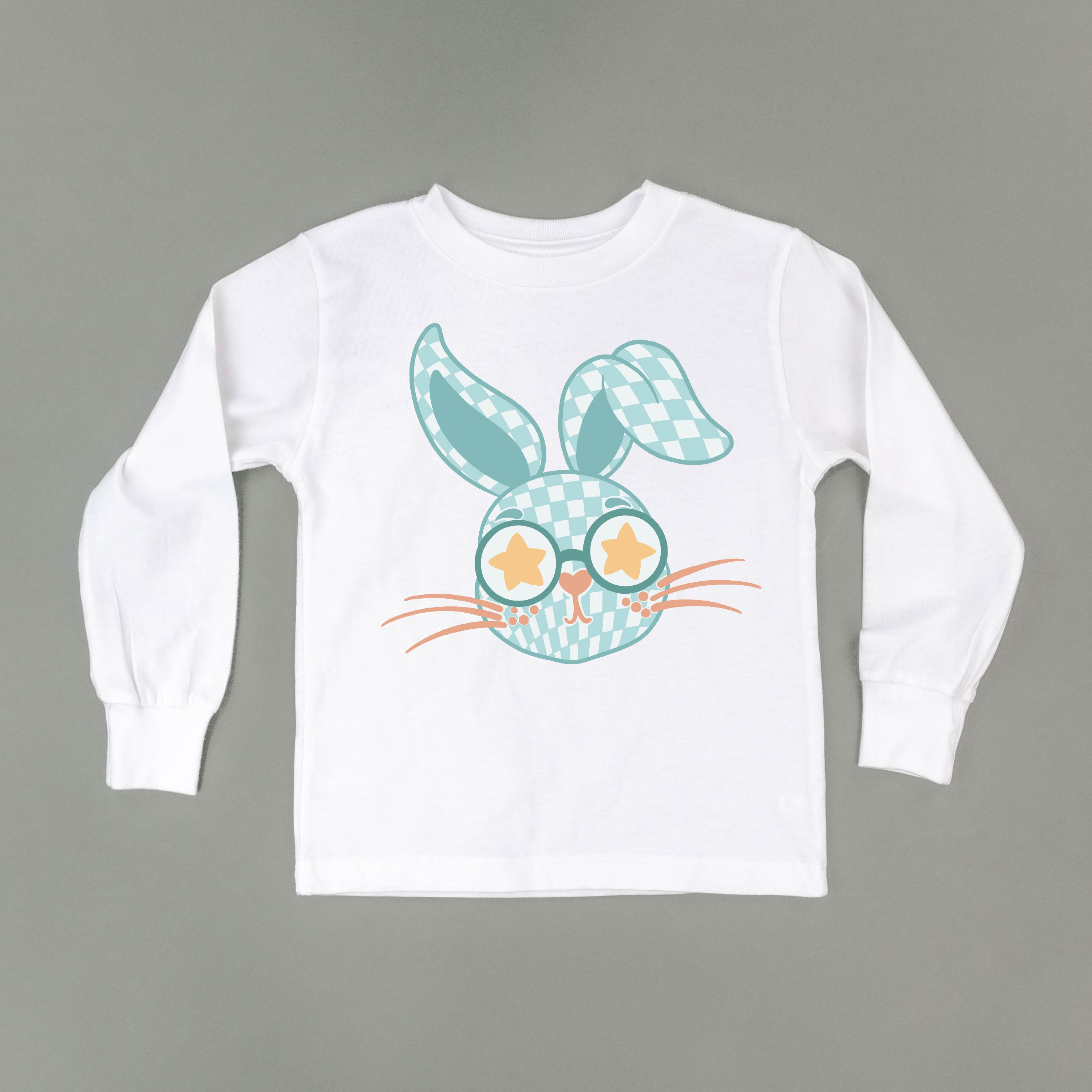 Blue Checkered Bunny - Child LONG SLEEVE Tee Little Mama Shirt Shop