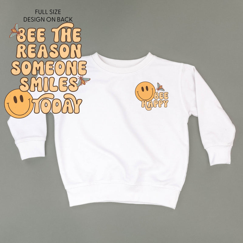 Bee Happy (Pocket) on Front w/ Bee the Reason Someone Smiles Today on Back - Child Sweater