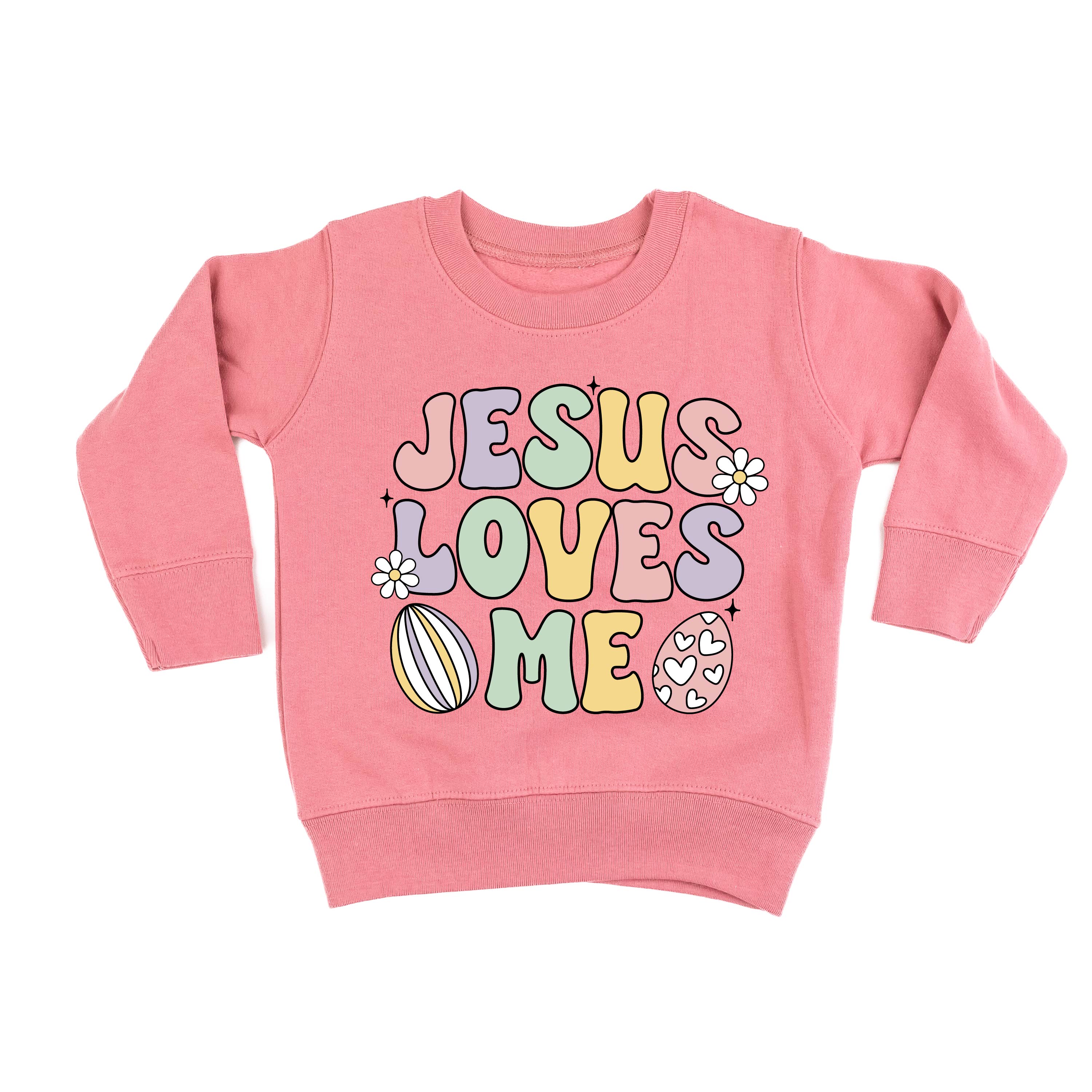 Easter Eggs Jesus Loves Me - Girl Version - Child Sweater Little Mama Shirt Shop