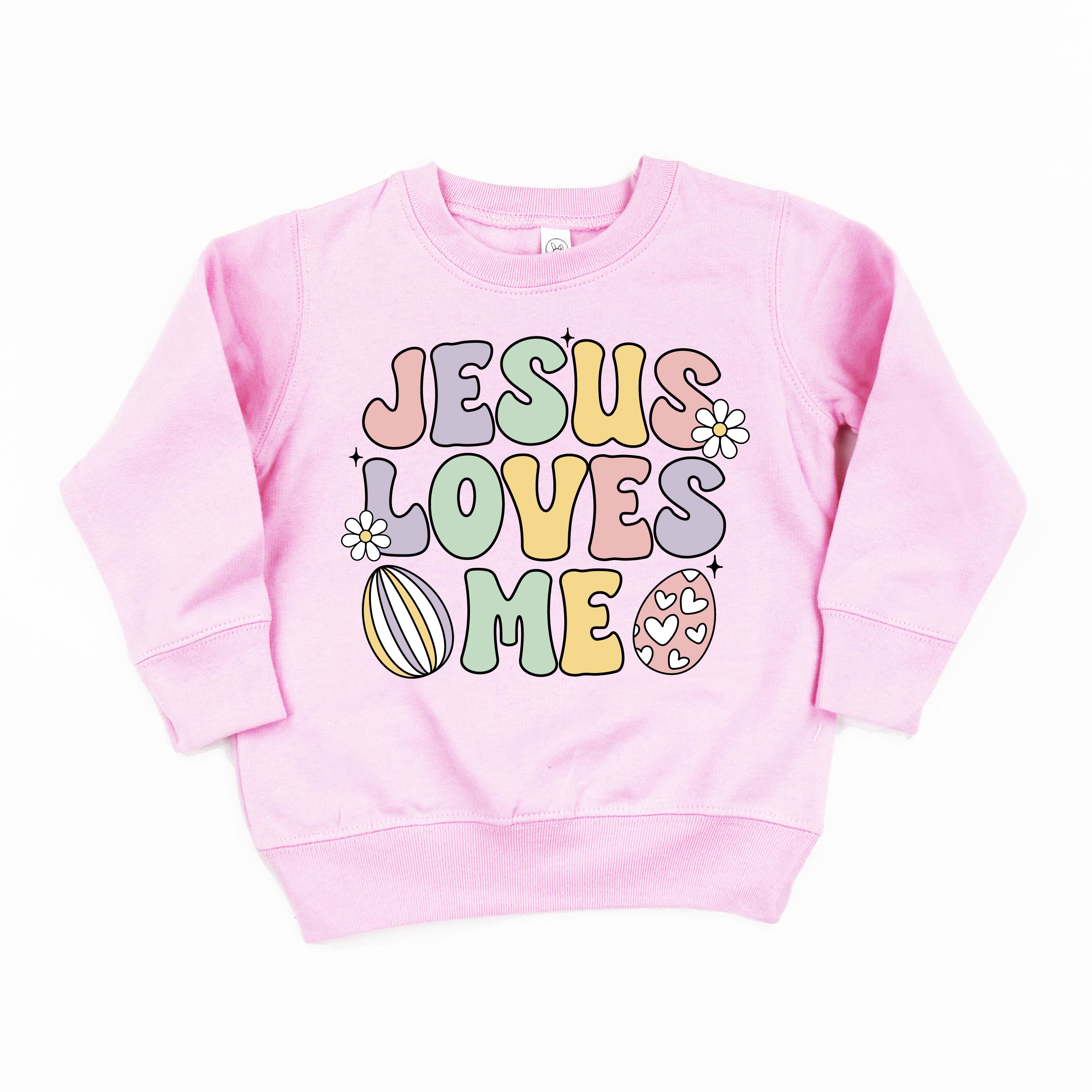 Easter Eggs Jesus Loves Me - Girl Version - Child Sweater Little Mama Shirt Shop