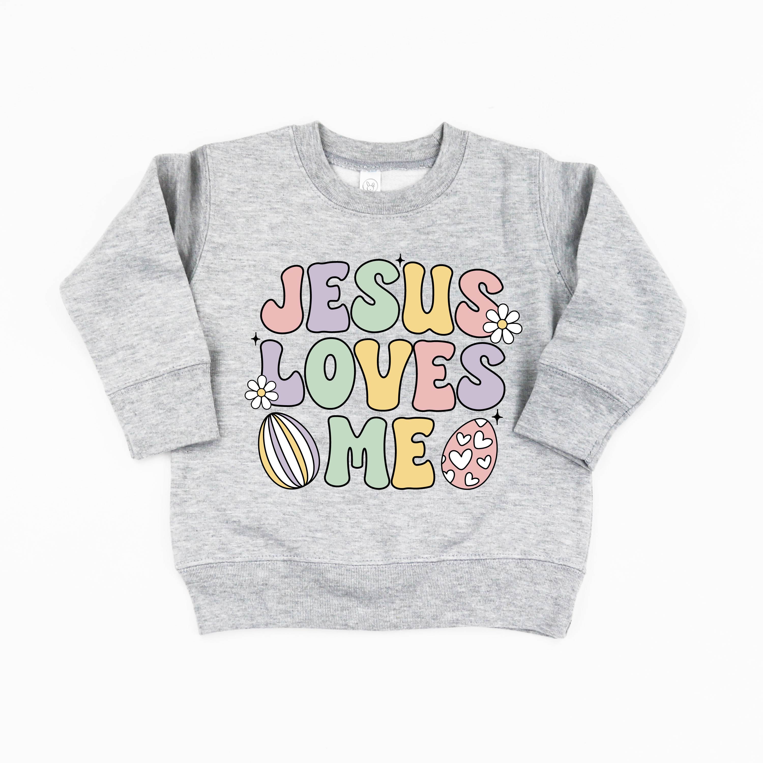 Easter Eggs Jesus Loves Me - Girl Version - Child Sweater Little Mama Shirt Shop