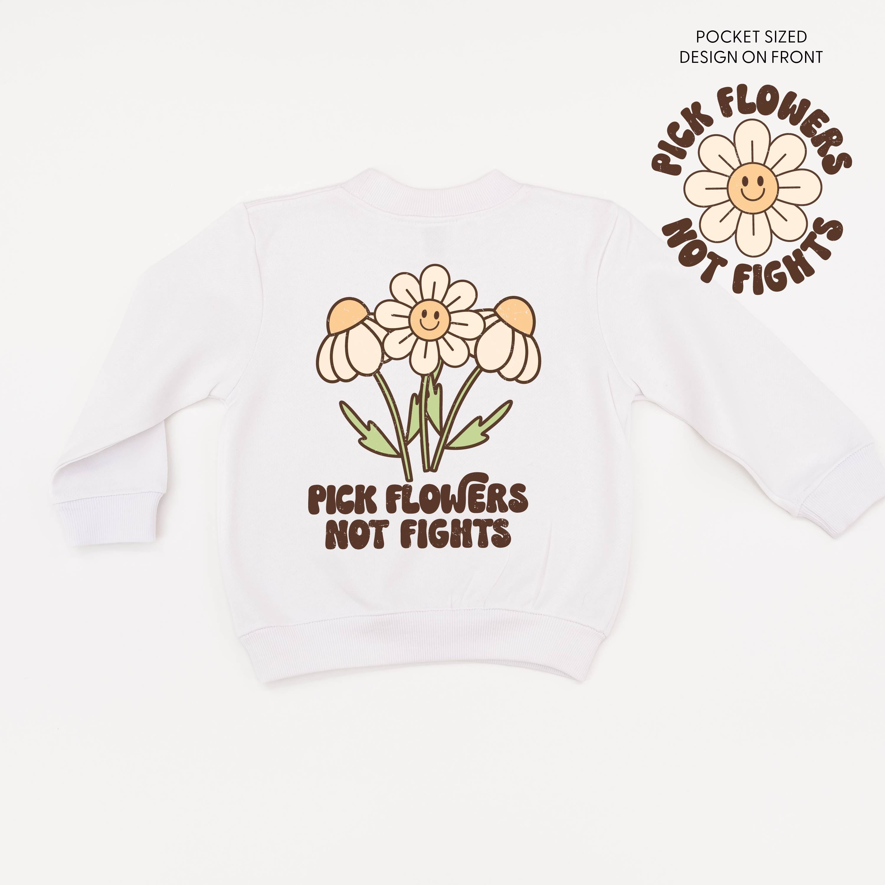 Pick Flowers Not Fights w/pocket on front - Child Sweater Little Mama Shirt Shop