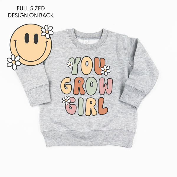 You Grow Girl on Front w/ Smiley and Flowers on Back - Child Sweater