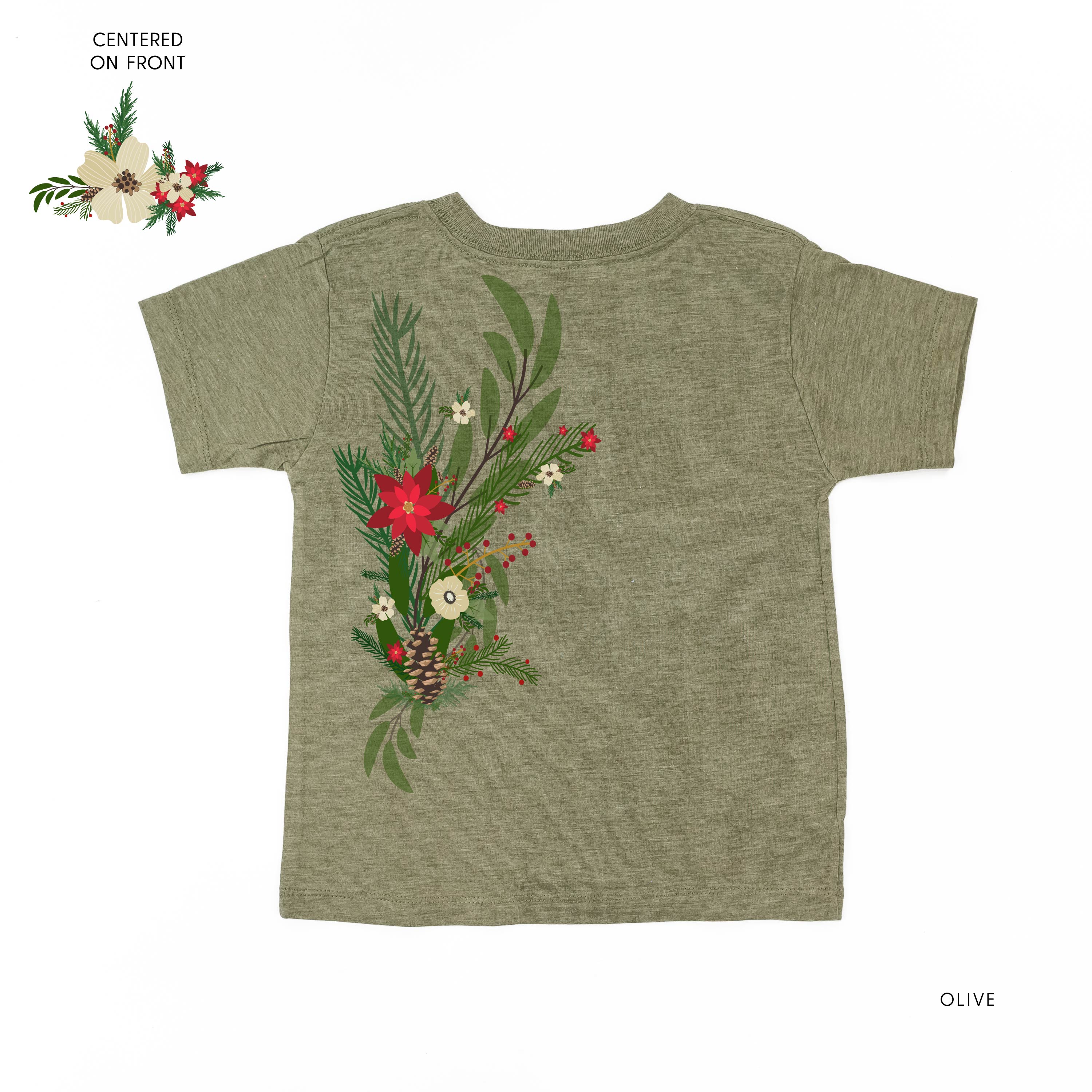 Poinsettia & Winter Flower Cascade (centered & b) - Child Tee Little Mama Shirt Shop