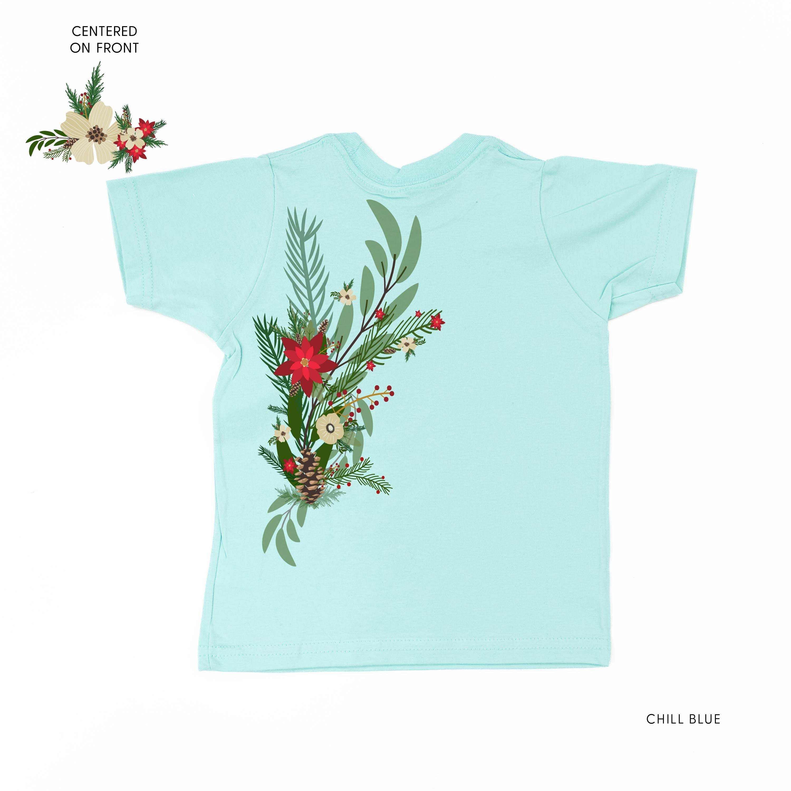 Poinsettia & Winter Flower Cascade (centered & b) - Child Tee Little Mama Shirt Shop