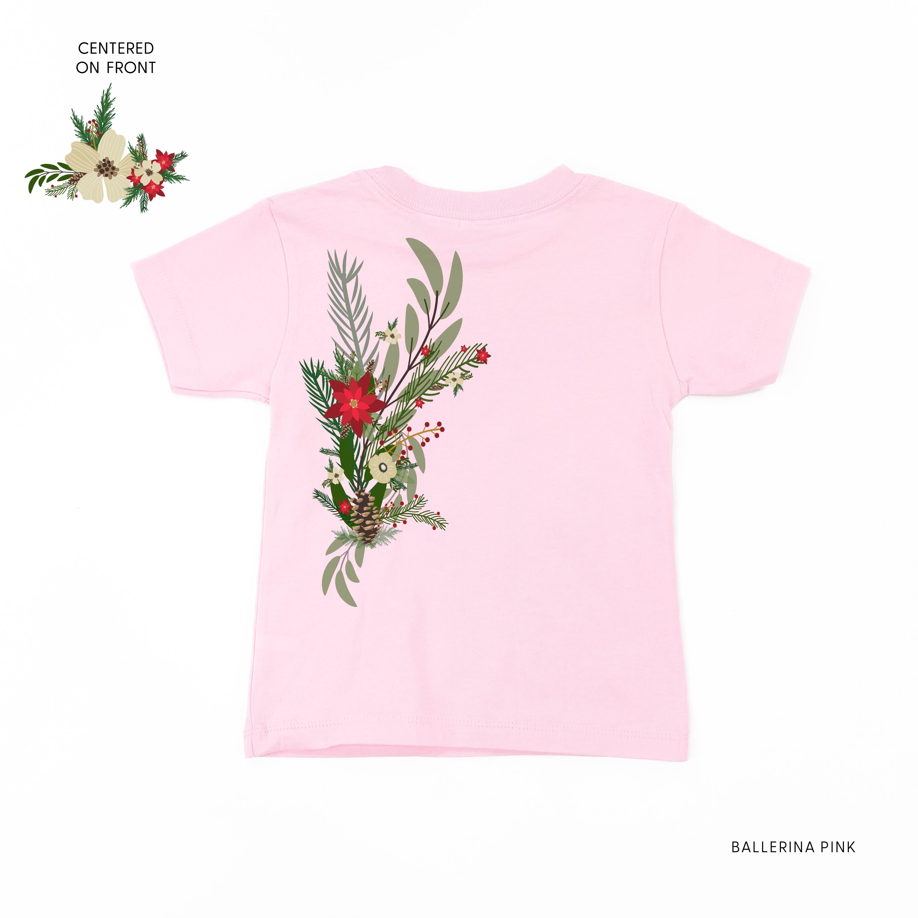 Poinsettia & Winter Flower Cascade (centered & b) - Child Tee Little Mama Shirt Shop