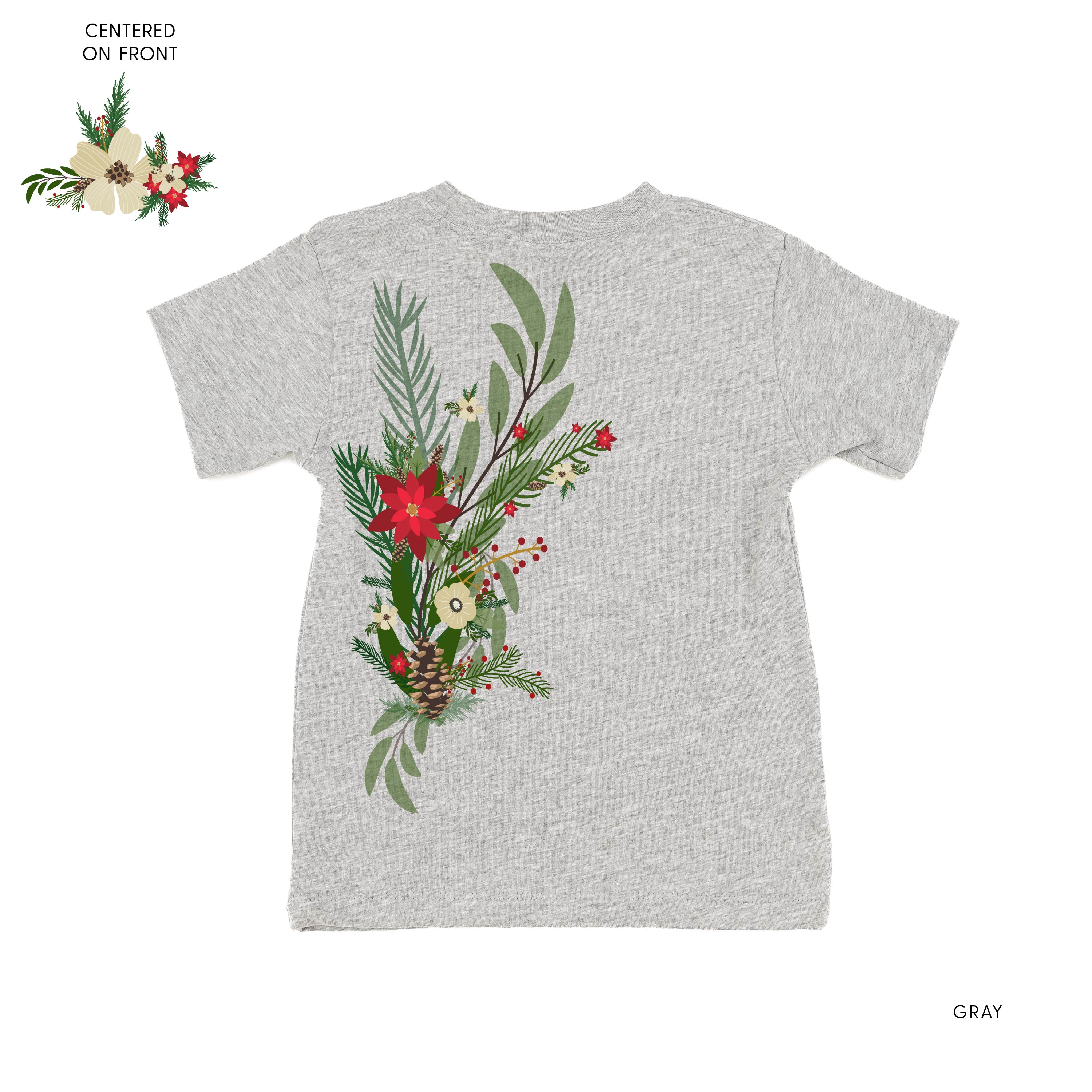 Poinsettia & Winter Flower Cascade (centered & b) - Child Tee Little Mama Shirt Shop