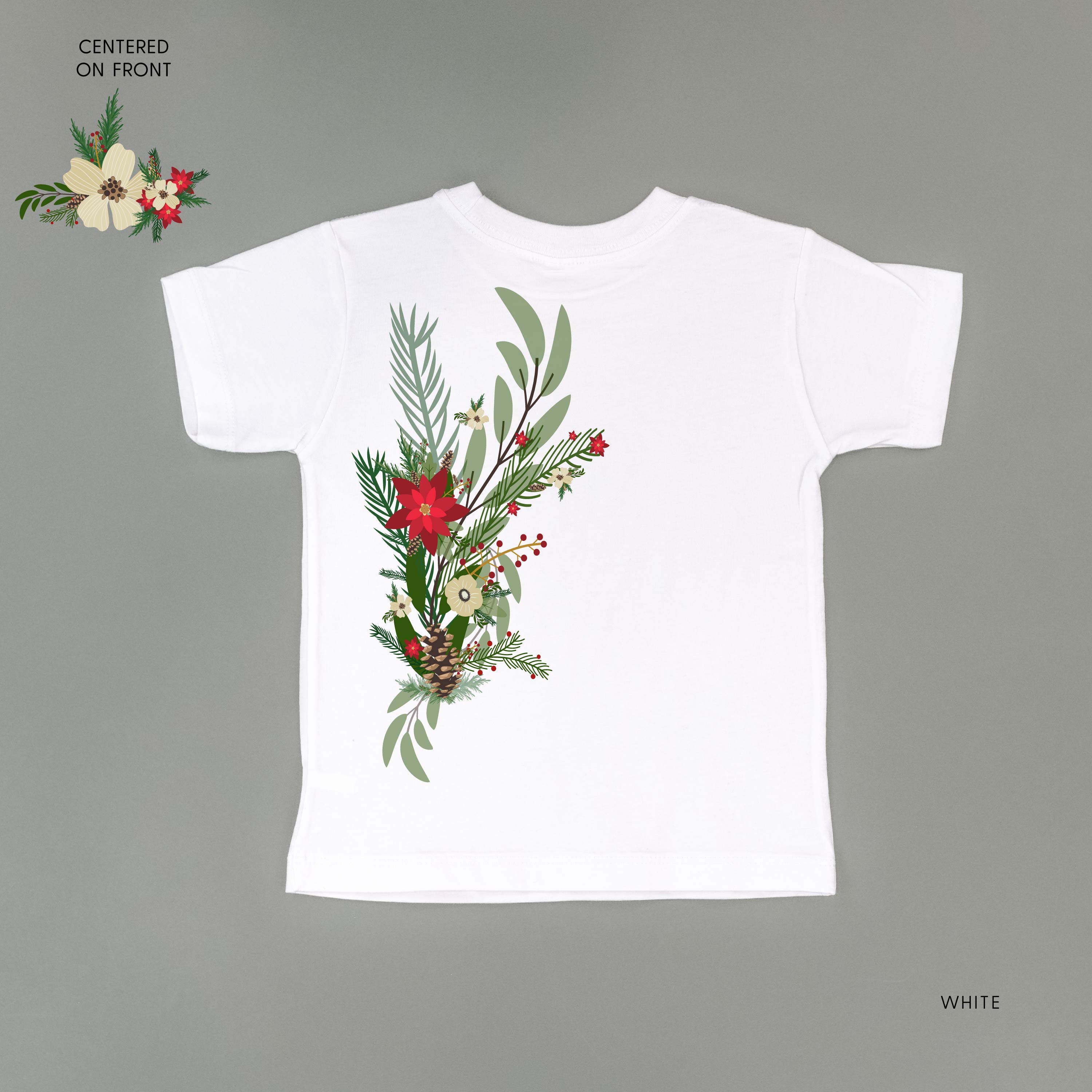 Poinsettia & Winter Flower Cascade (centered & b) - Child Tee Little Mama Shirt Shop