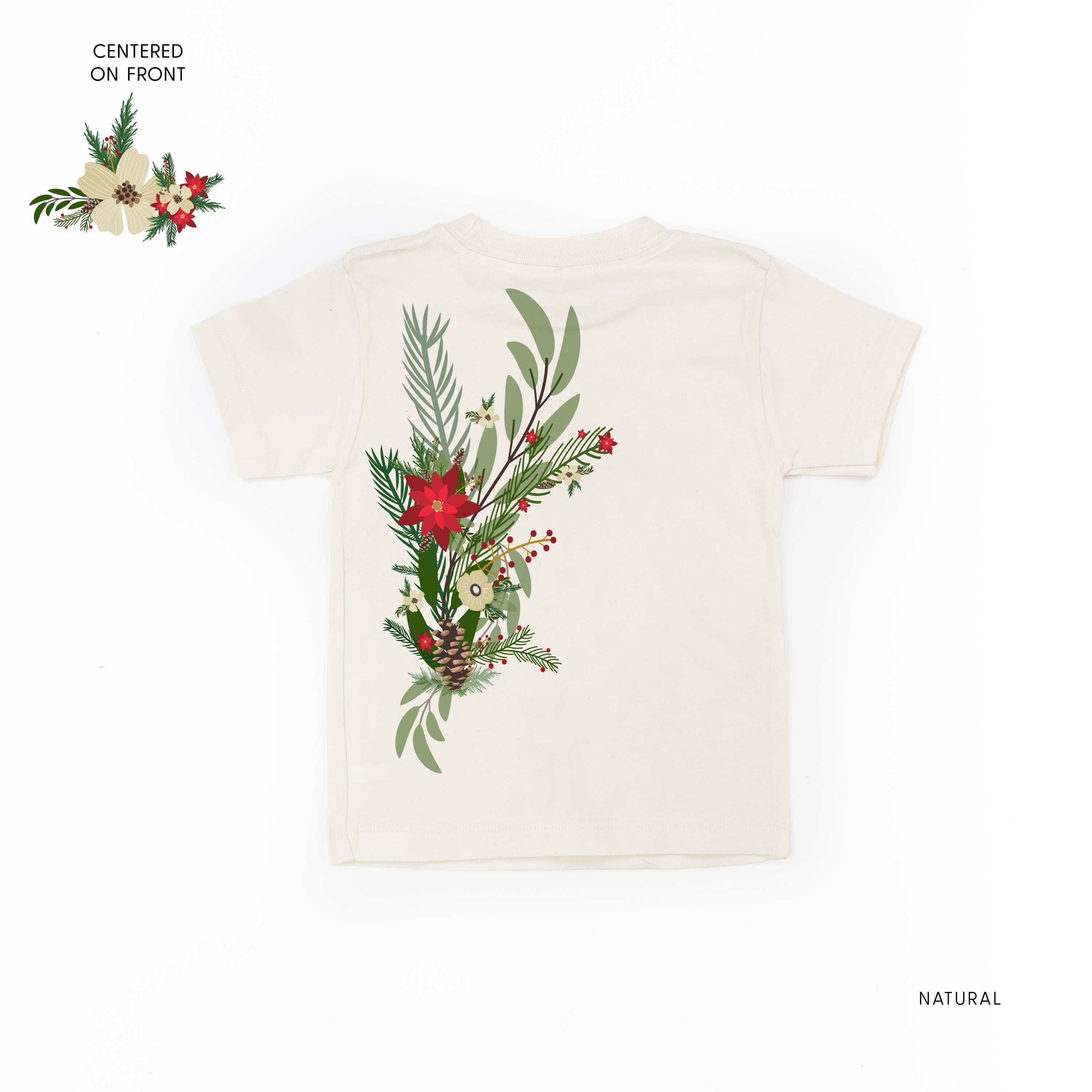 Poinsettia & Winter Flower Cascade (centered & b) - Child Tee Little Mama Shirt Shop
