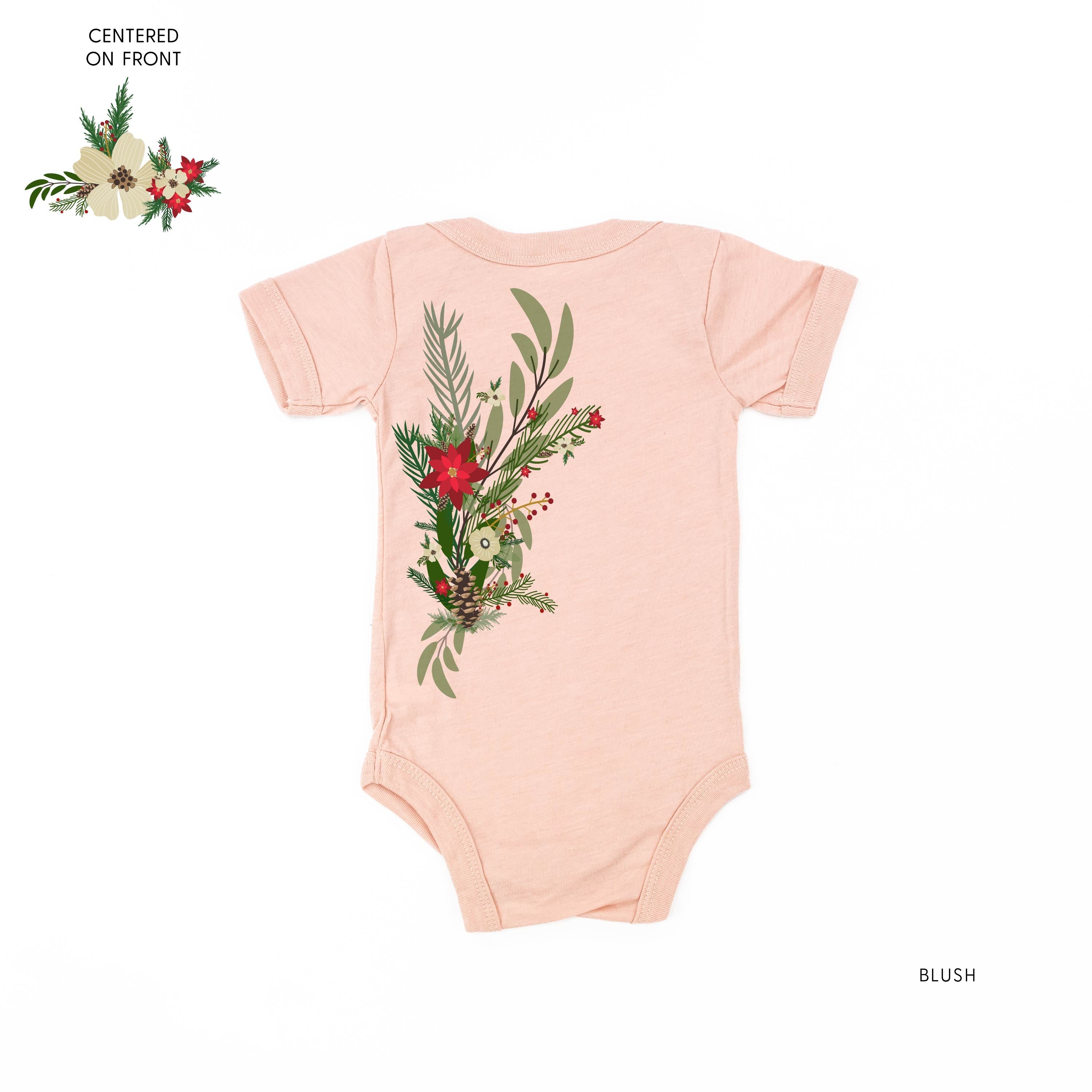 Poinsettia & Winter Flower Cascade (centered & b) - Child Tee Little Mama Shirt Shop