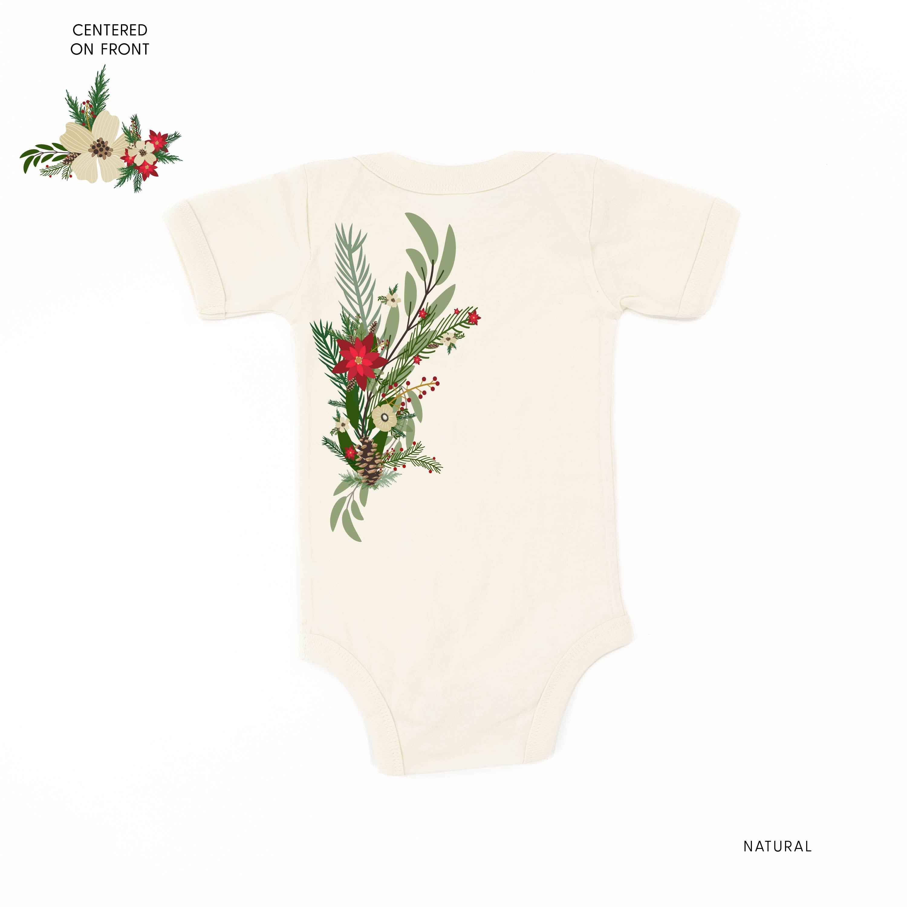 Poinsettia & Winter Flower Cascade (centered & b) - Child Tee Little Mama Shirt Shop