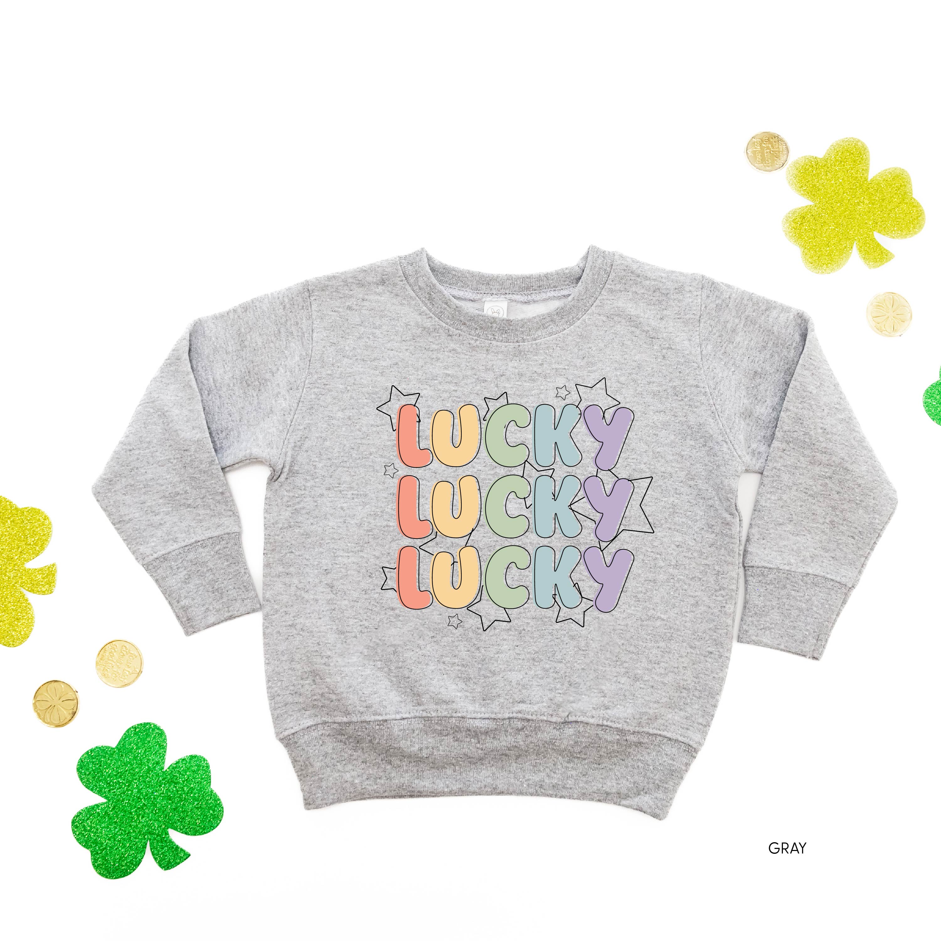 Bubble Letters & Stars Lucky x3 - Child Sweater Little Mama Shirt Shop