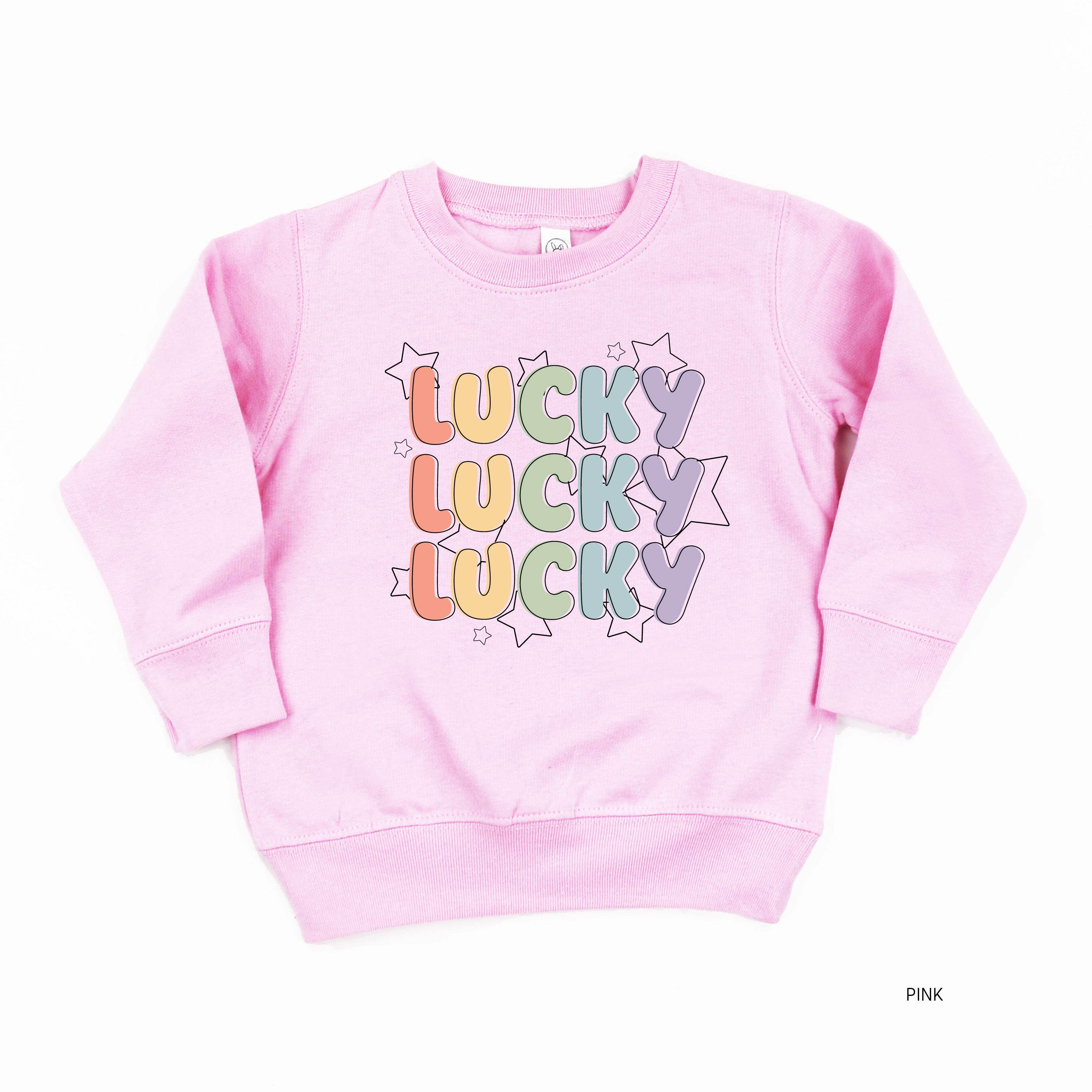 Bubble Letters & Stars Lucky x3 - Child Sweater Little Mama Shirt Shop
