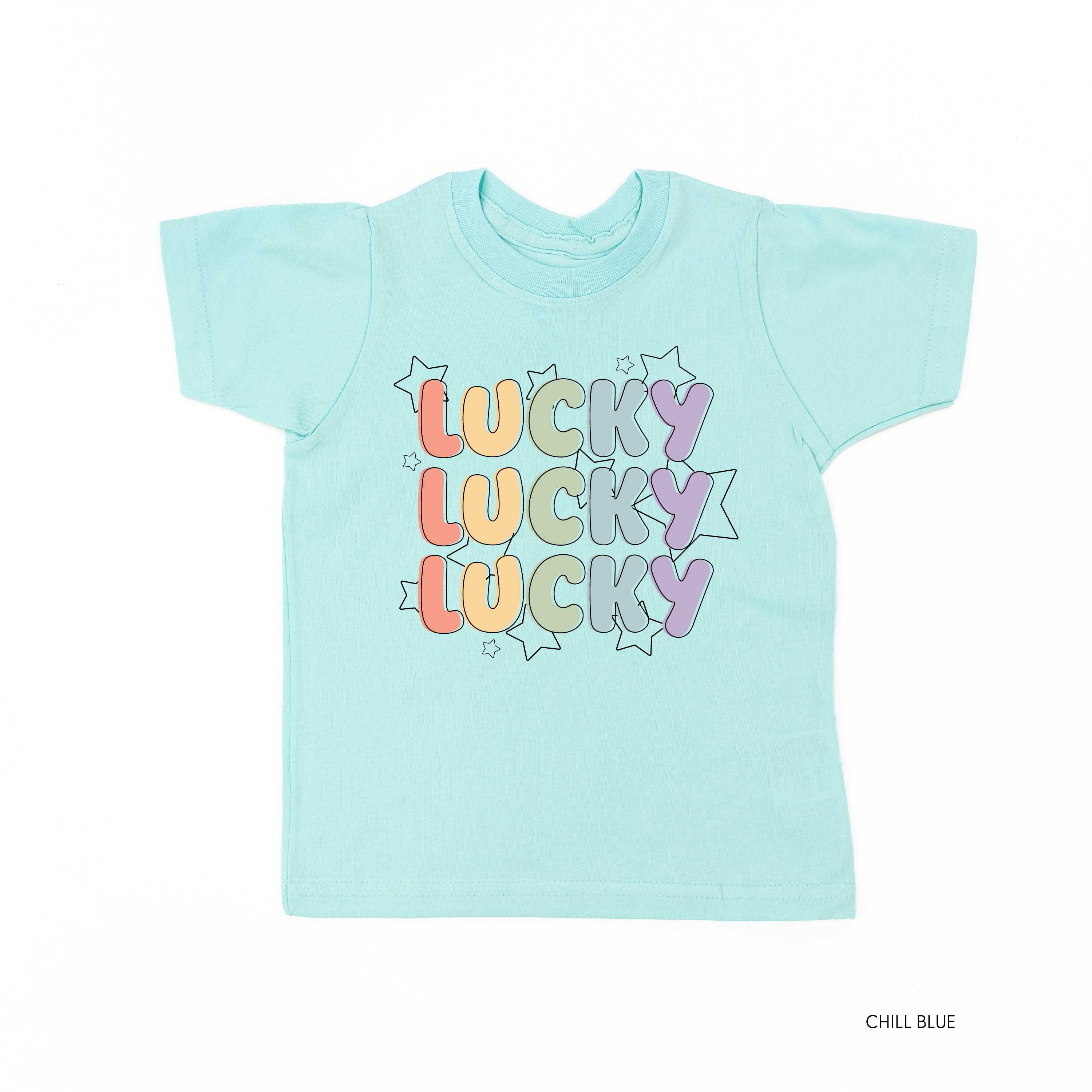 Bubble Letters & Stars Lucky x3 - Child Tee Little Mama Shirt Shop