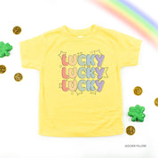 Bubble Letters & Stars Lucky x3 - Child Tee Little Mama Shirt Shop