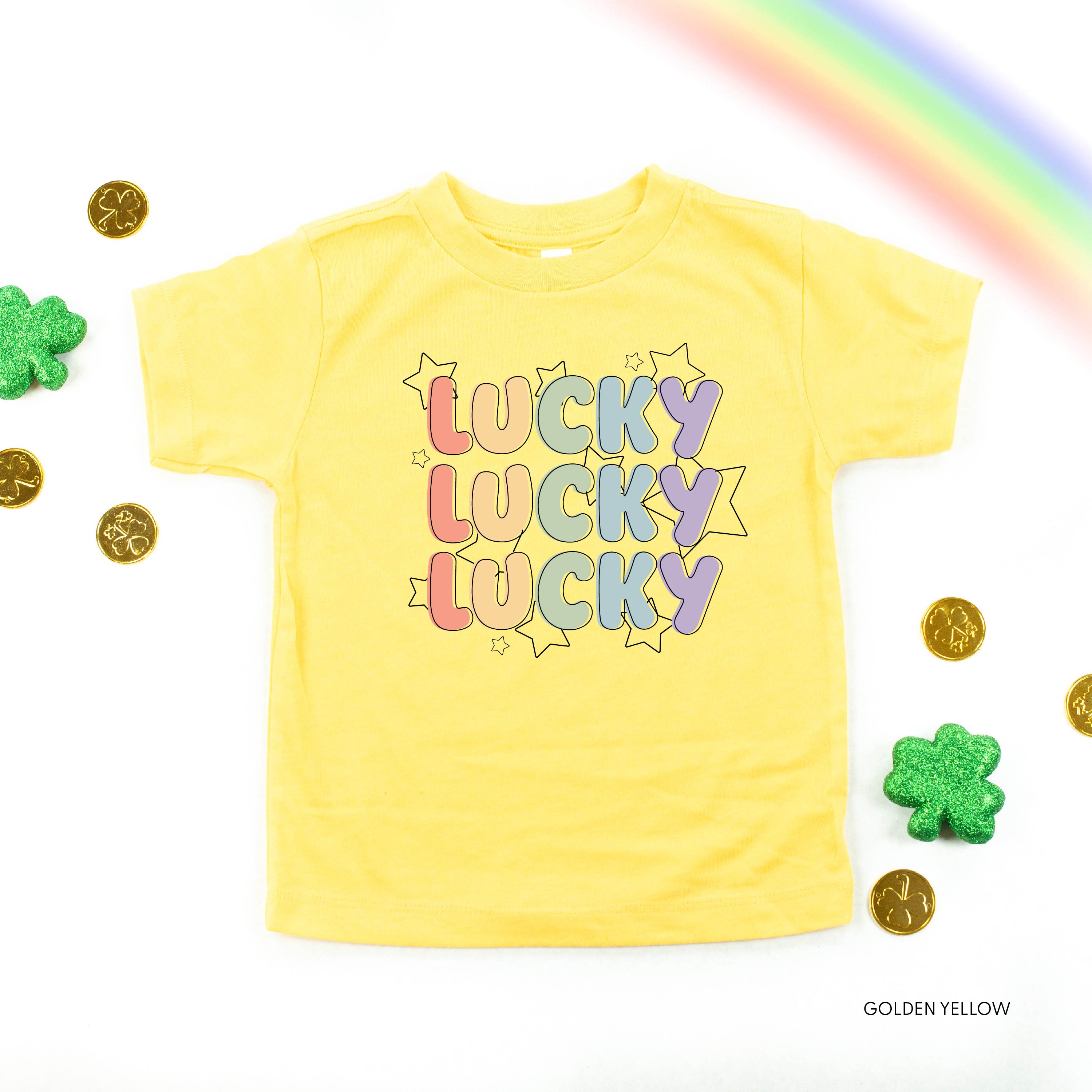 Bubble Letters & Stars Lucky x3 - Child Tee Little Mama Shirt Shop