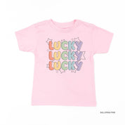 Bubble Letters & Stars Lucky x3 - Child Tee Little Mama Shirt Shop