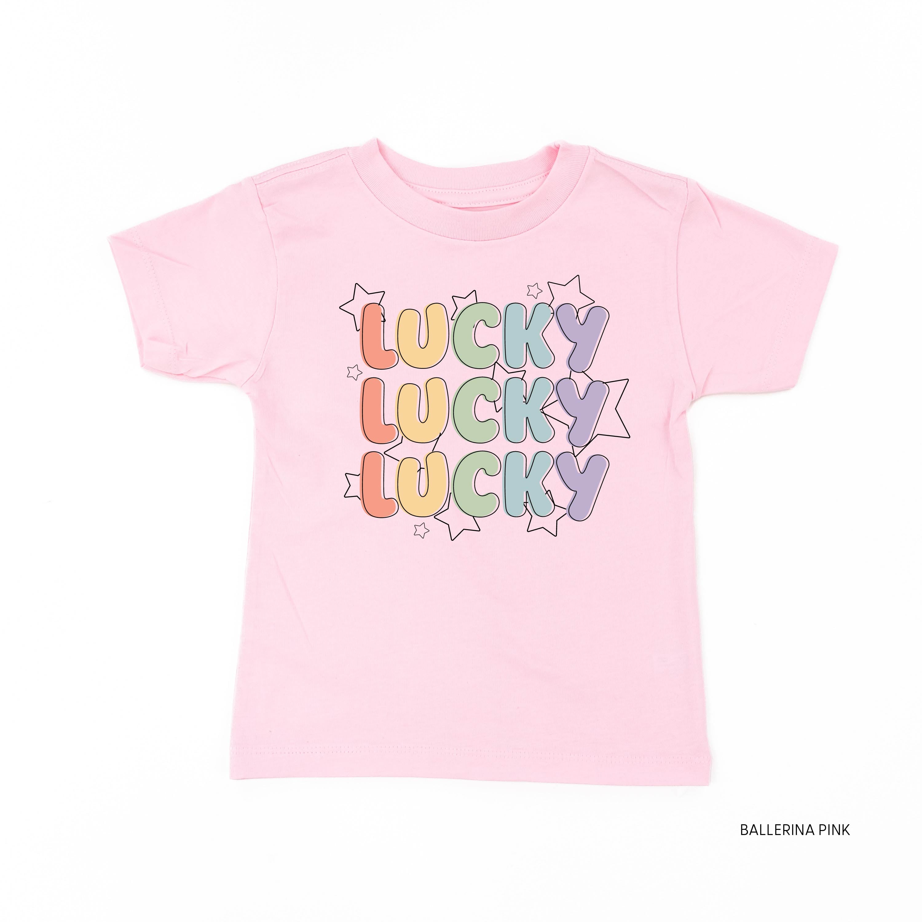 Bubble Letters & Stars Lucky x3 - Child Tee Little Mama Shirt Shop