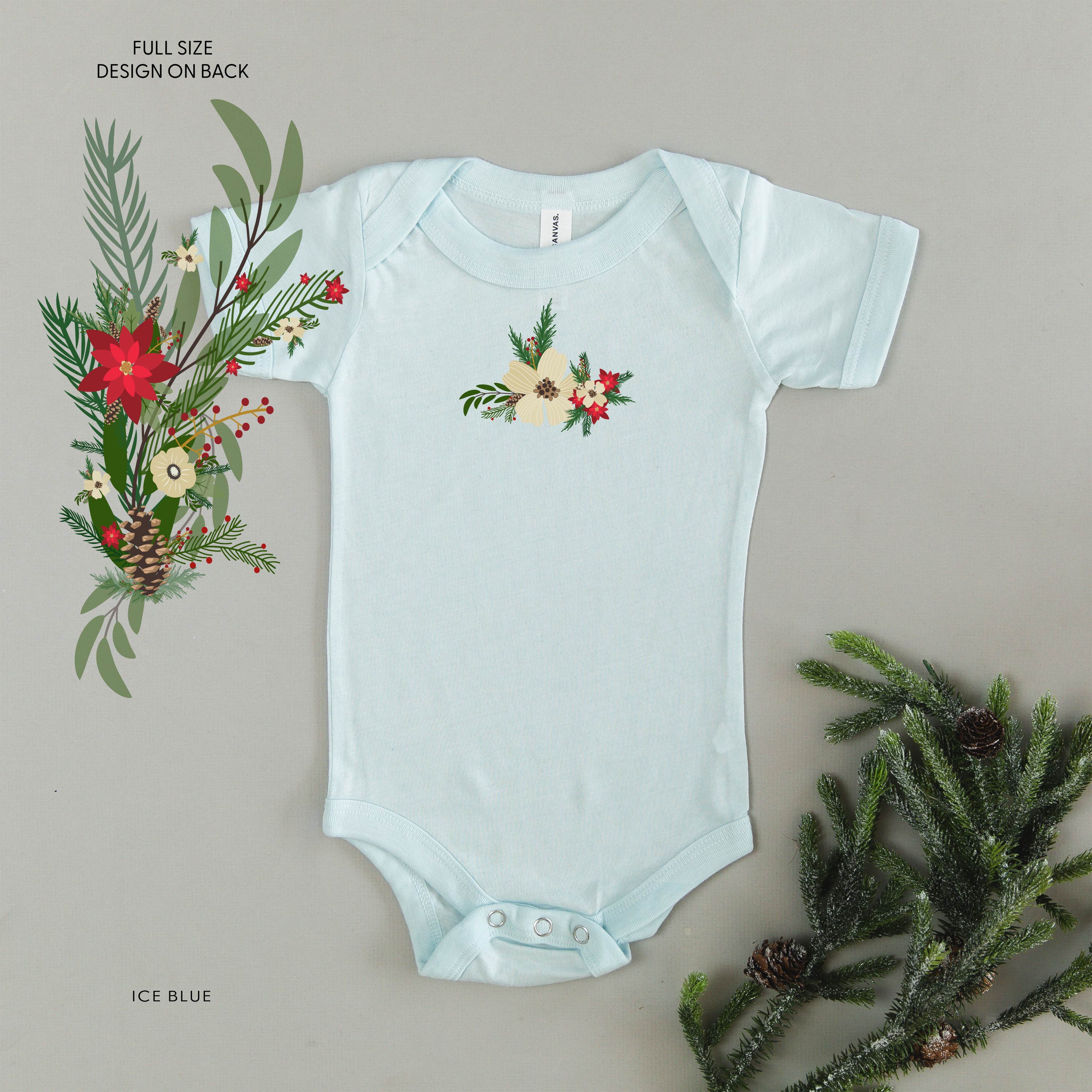 Poinsettia & Winter Flower Cascade (centered & b) - Child Tee Little Mama Shirt Shop