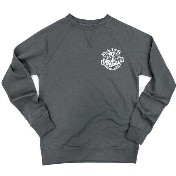 Dad's Backyard Grill & Chill - Pocket Design (front) / Stay Awhile (back) - Lightweight Pullover Sweater